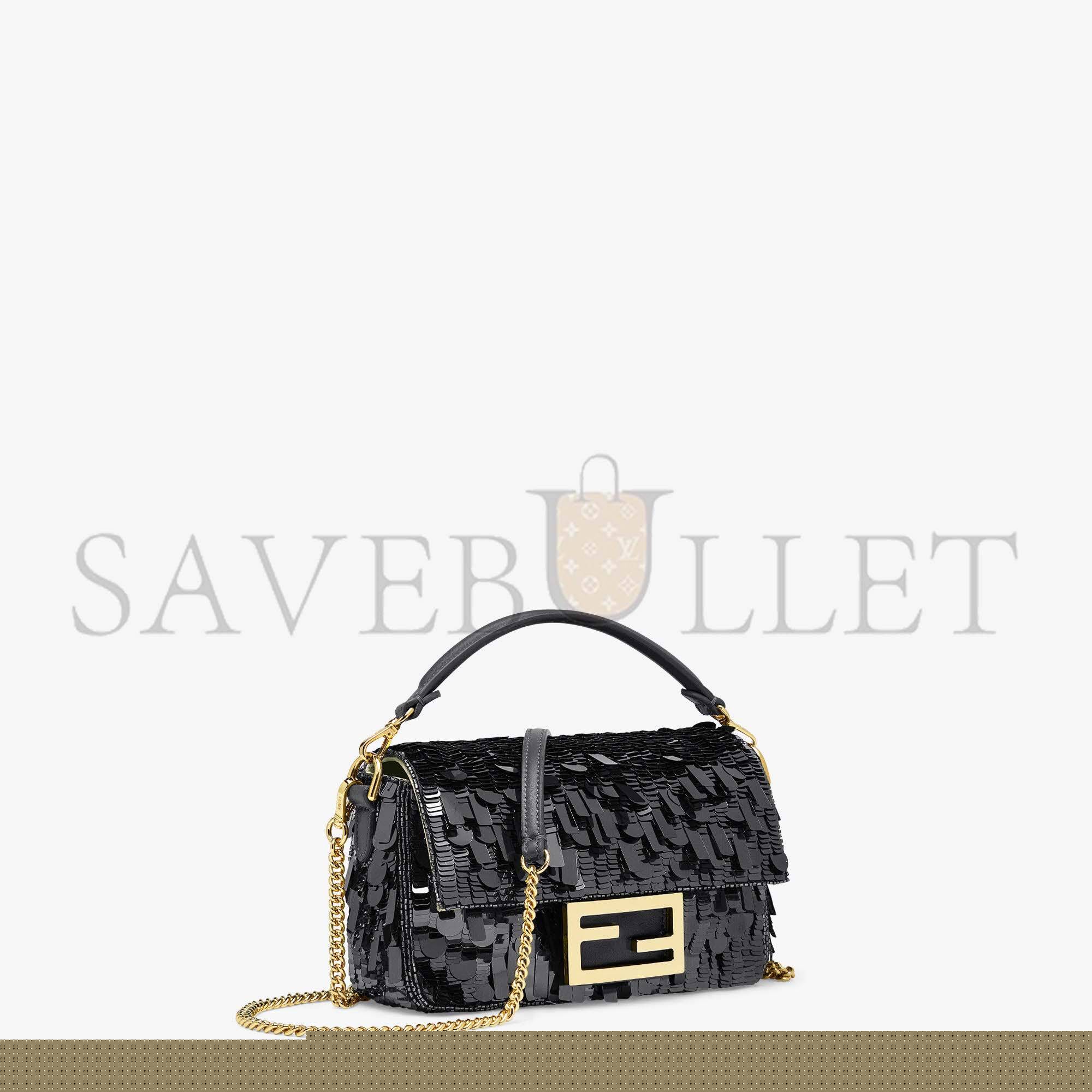 F**di baguette mini - black sequin and leather bag 8bs017amp0f0kur (20*13*5cm)