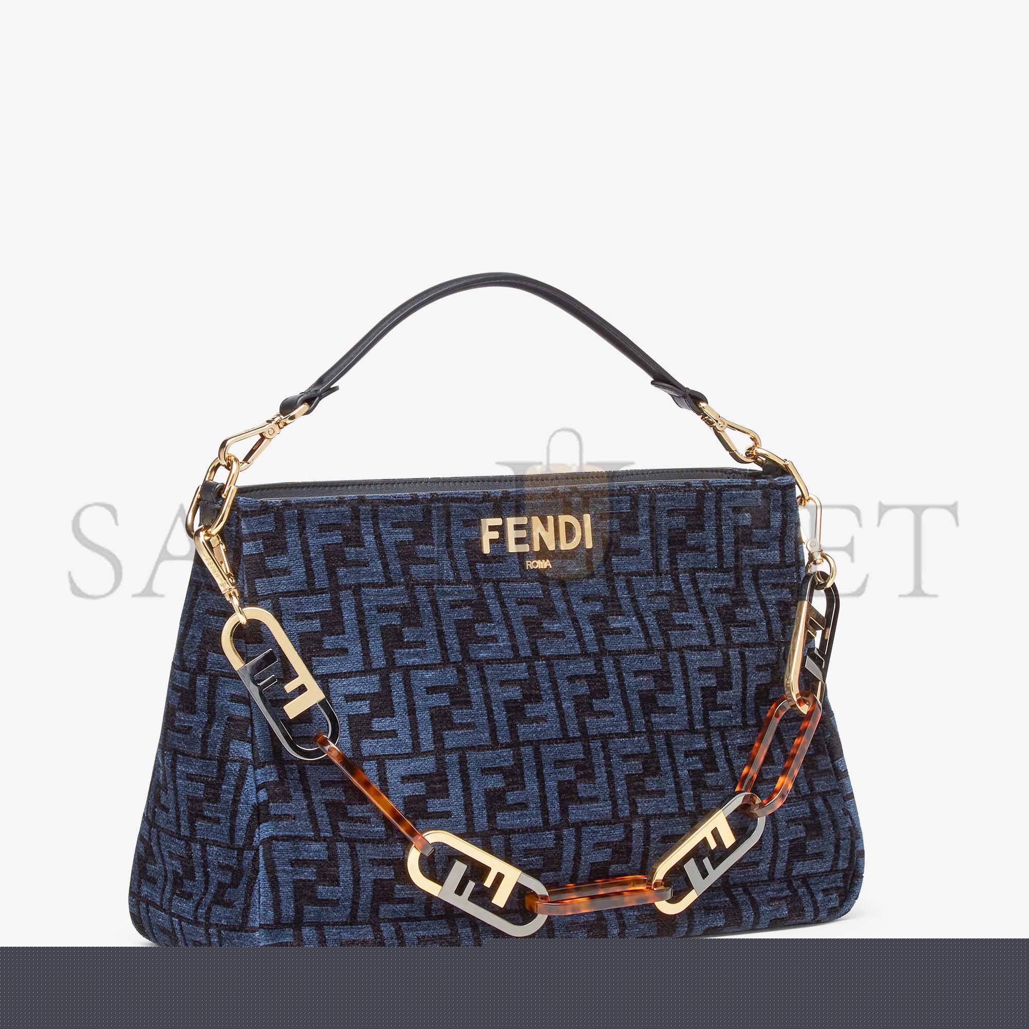 F**di o’lock zipper - dark blue tapestry fabric bag 8br805alfvf1ivu (36*23.5*14cm)