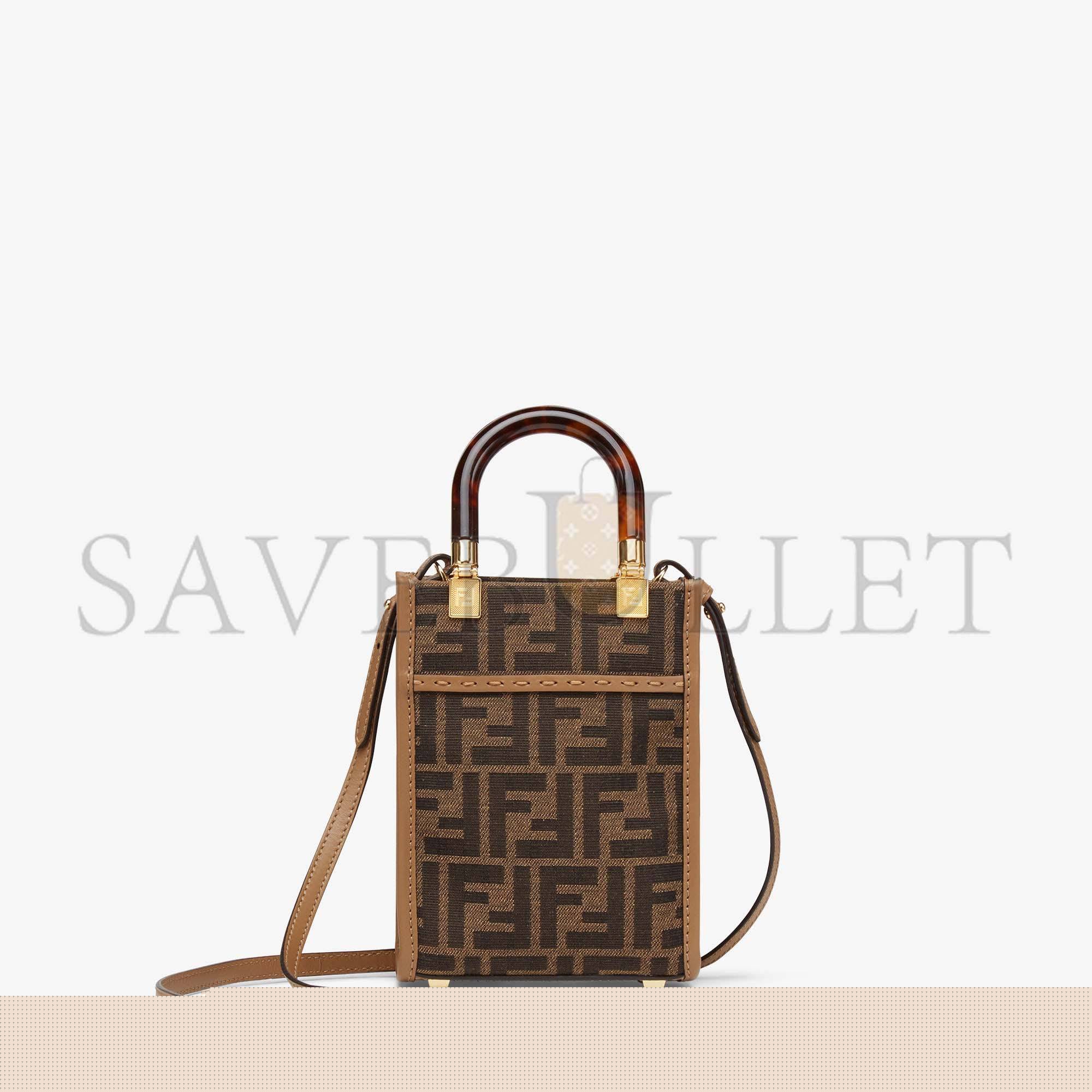 F**di mini sunshine shopper - brown ff fabric mini-bag 8bs051alvxf1ge3 (18*13*6.5cm)