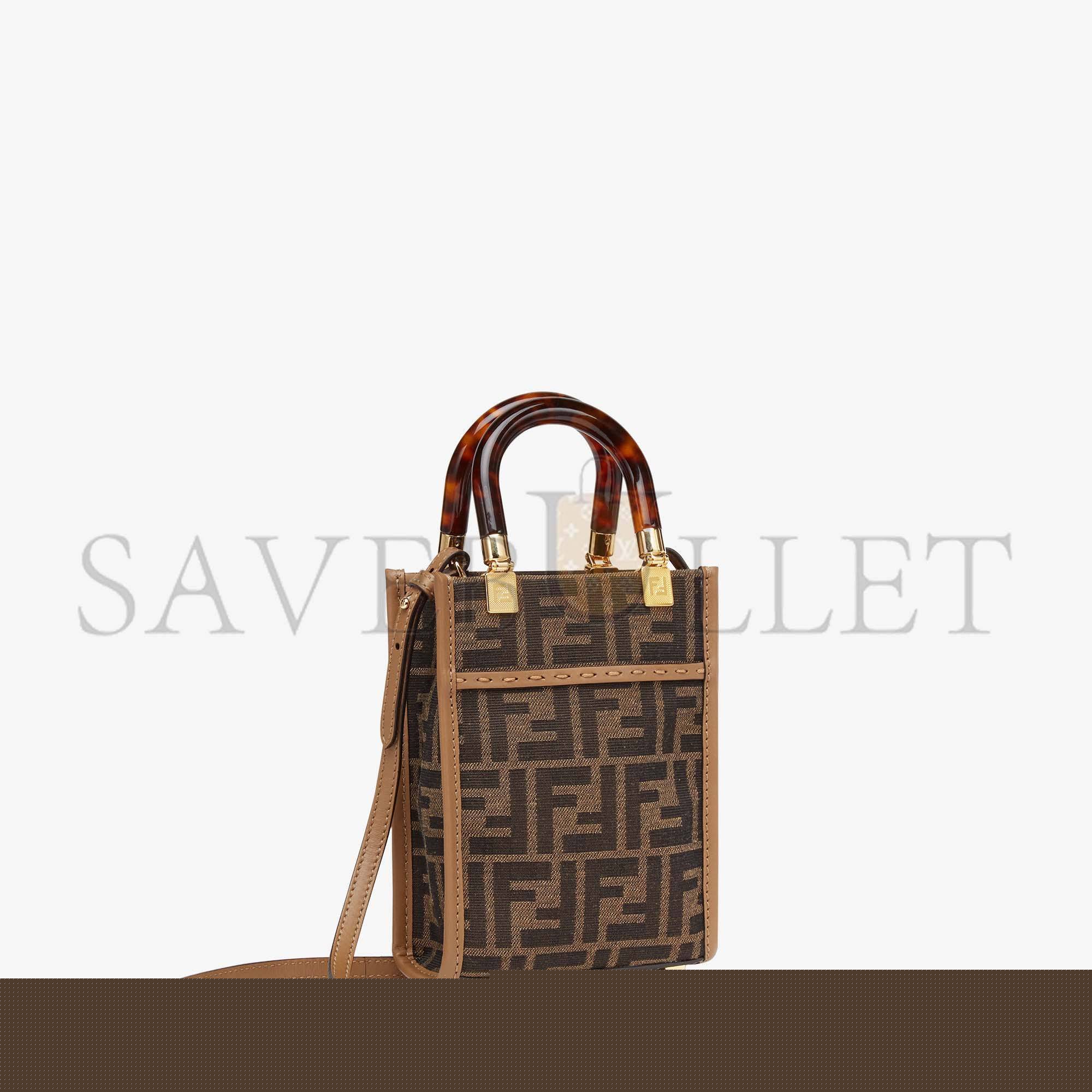 F**di mini sunshine shopper - brown ff fabric mini-bag 8bs051alvxf1ge3 (18*13*6.5cm)