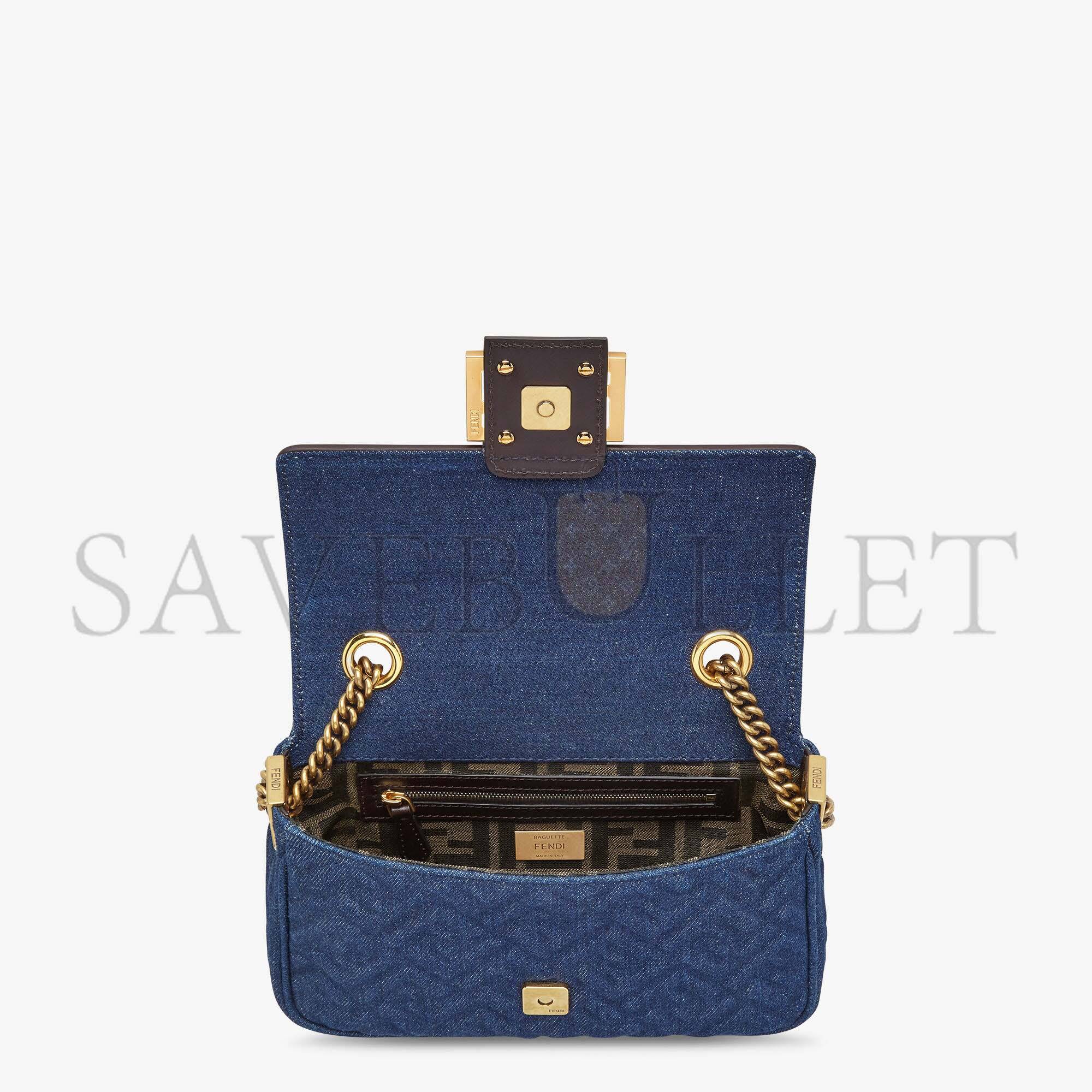 F**di baguette chain midi - dark blue denim bag 8br793alowf1hzw (24*14.5*7cm)