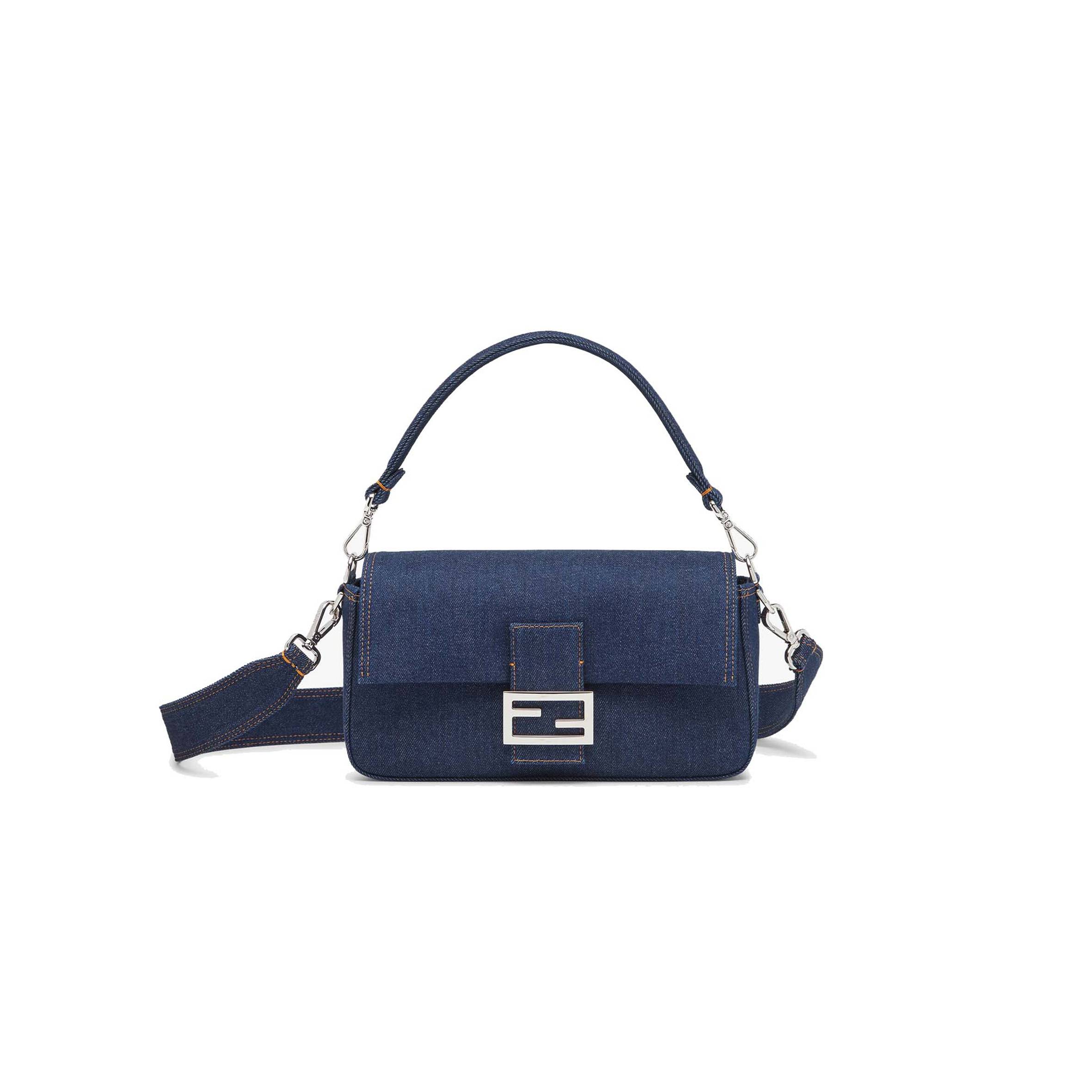 F**di baguette - re-edition bag in blue denim 8br600al9wf0kr1 (27*15*6cm)