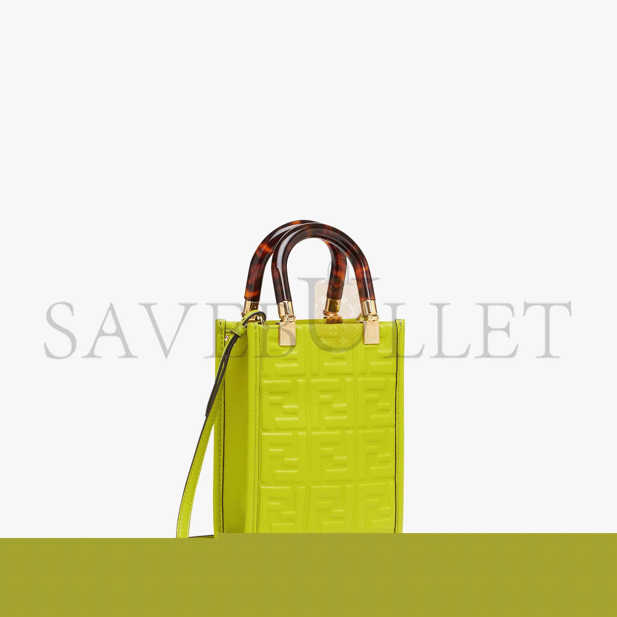 F**di mini sunshine shopper - acid green leather mini-bag 8bs051amcif1jcp (18*13*6.5cm)