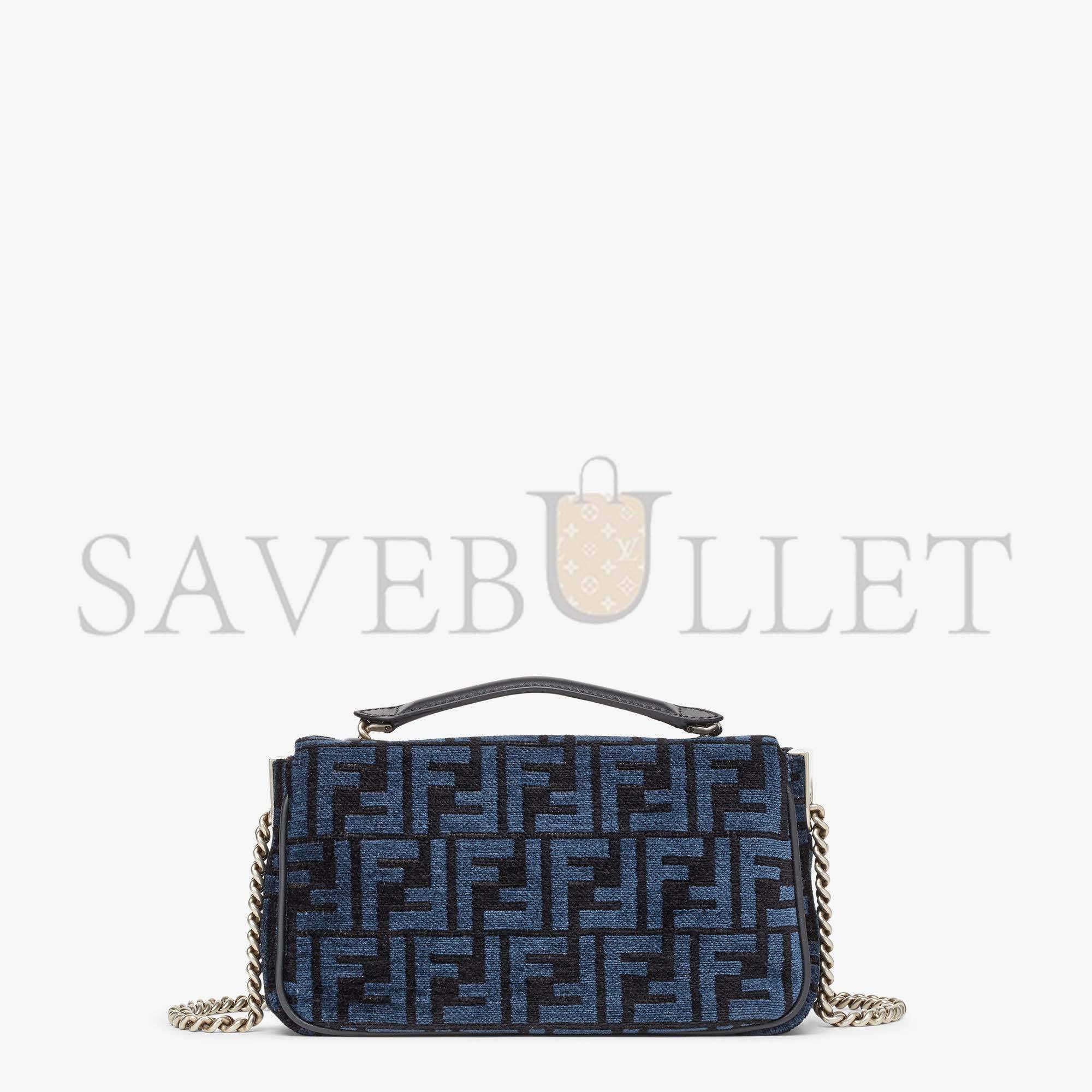 F**di baguette chain midi - dark blue ff tapestry fabric bag 8br793alg7f1hzr (24*14.5*7cm)