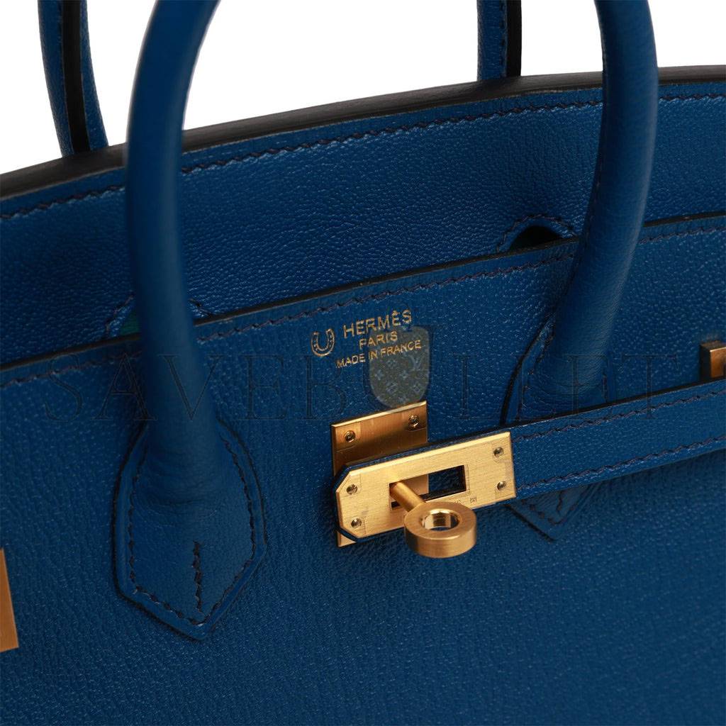 H**mes special order (hss) birkin 25 bleu saphir and vert vertigo chevre brushed gold hardware handmade (25.cm)