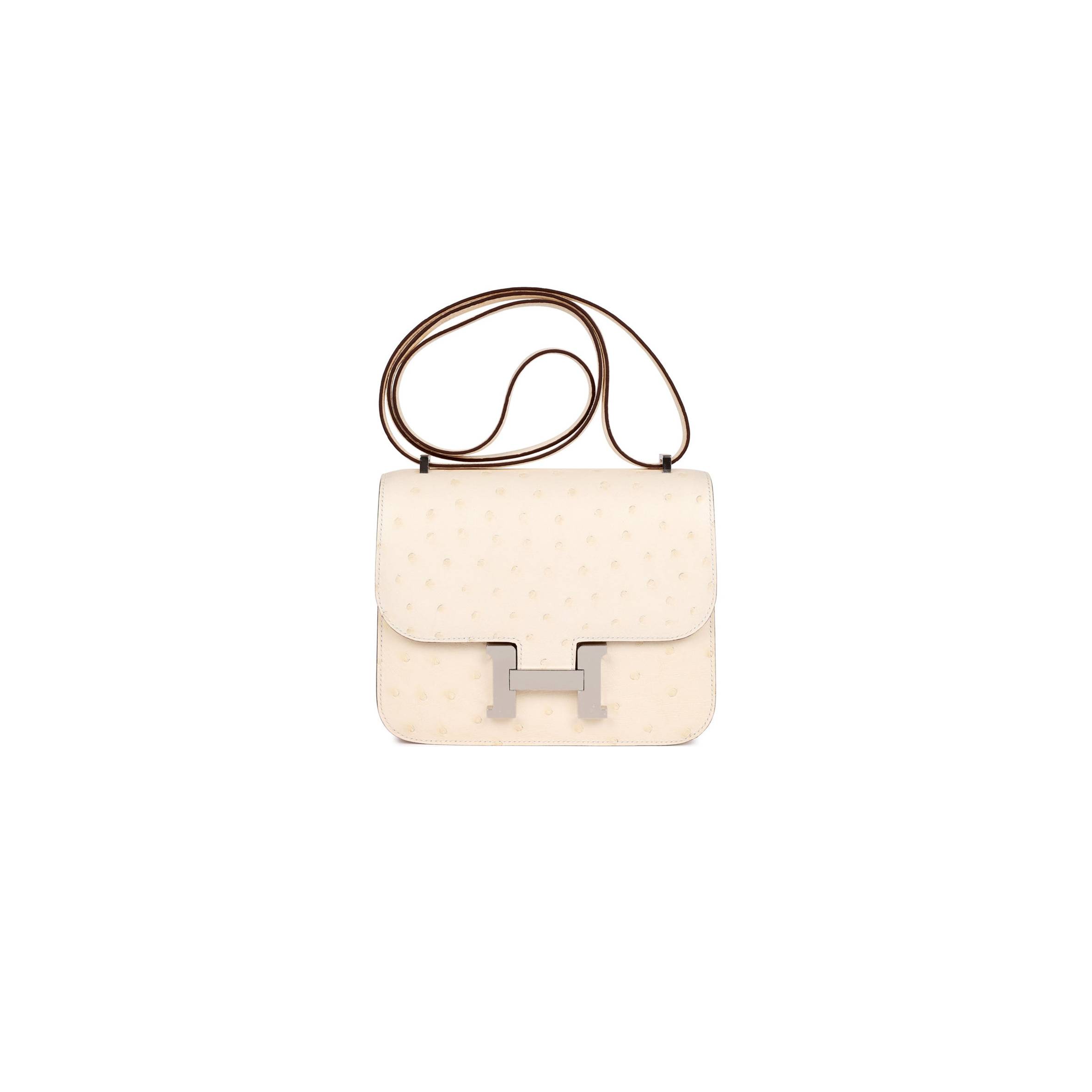 H**mes constance 18 nata ostrich palladium hardware 39857367875678 (18cm)