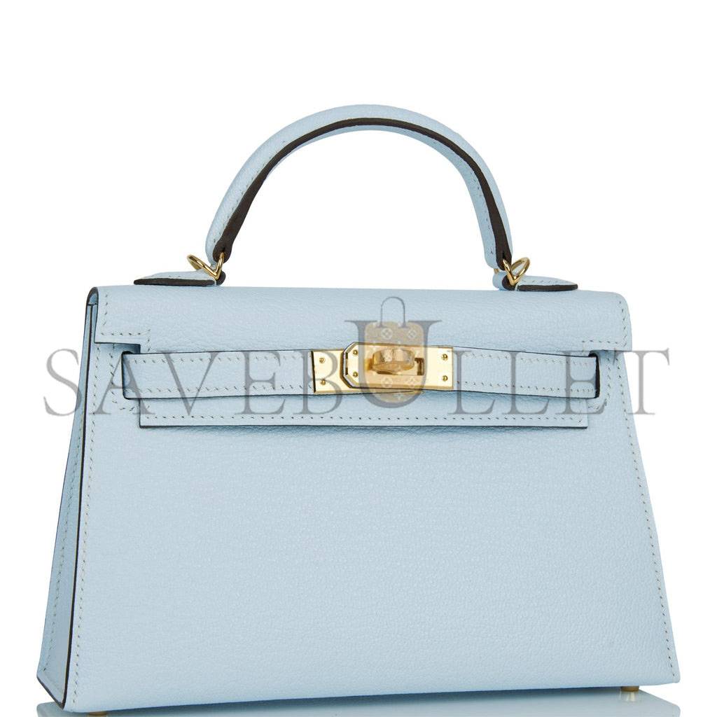 H**mes mini kelly sellier 20 bleu brume chevre gold hardware (19*12*5.5cm)