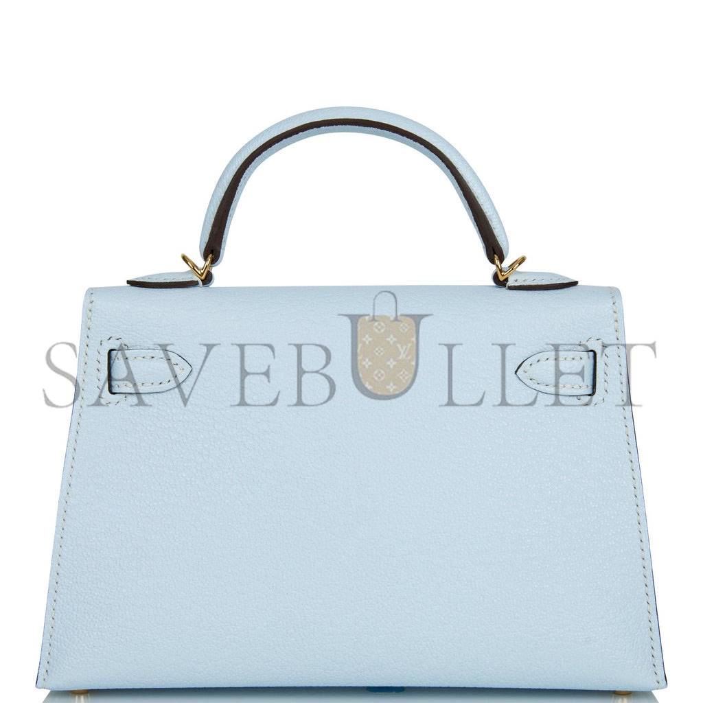 H**mes mini kelly sellier 20 bleu brume chevre gold hardware (19*12*5.5cm)