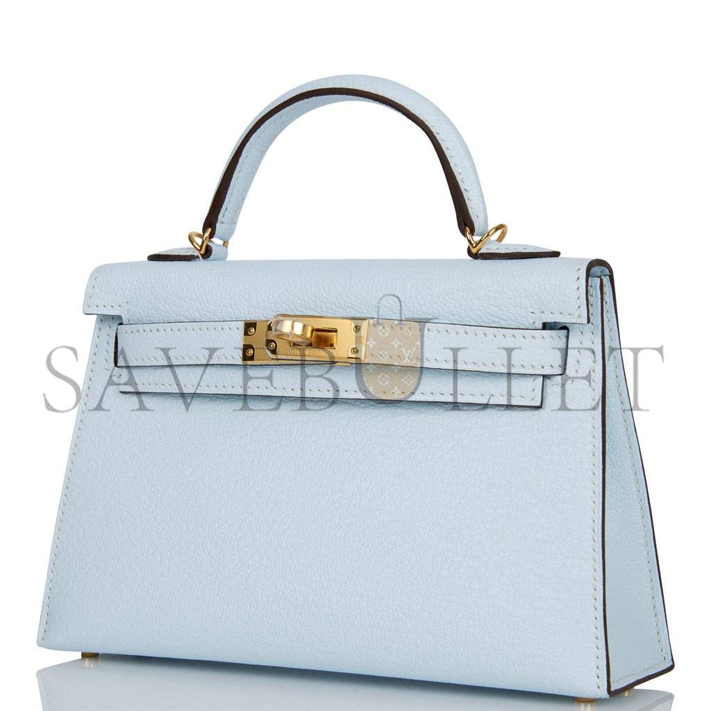 H**mes mini kelly sellier 20 bleu brume chevre gold hardware (19*12*5.5cm)
