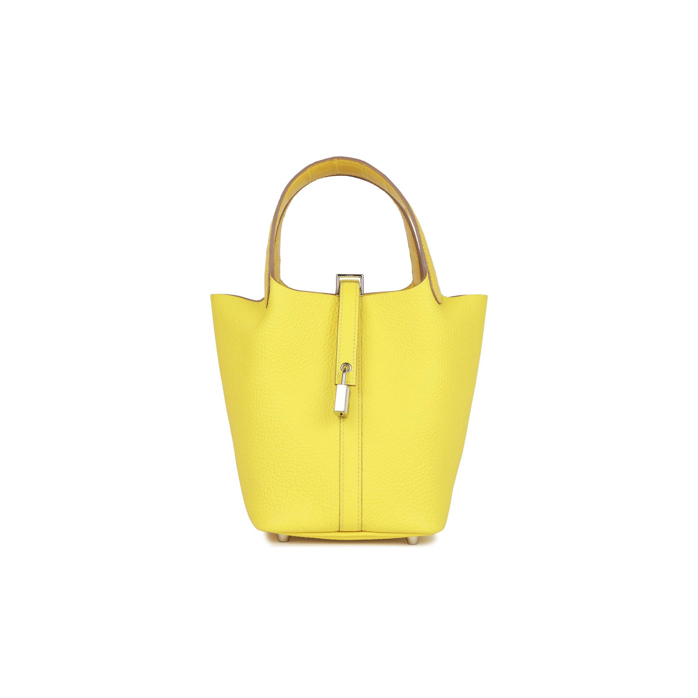 H**mes picotin lock 18 mimosa matte alligator and lime clemence touch palladium hardware(18*13*18cm)