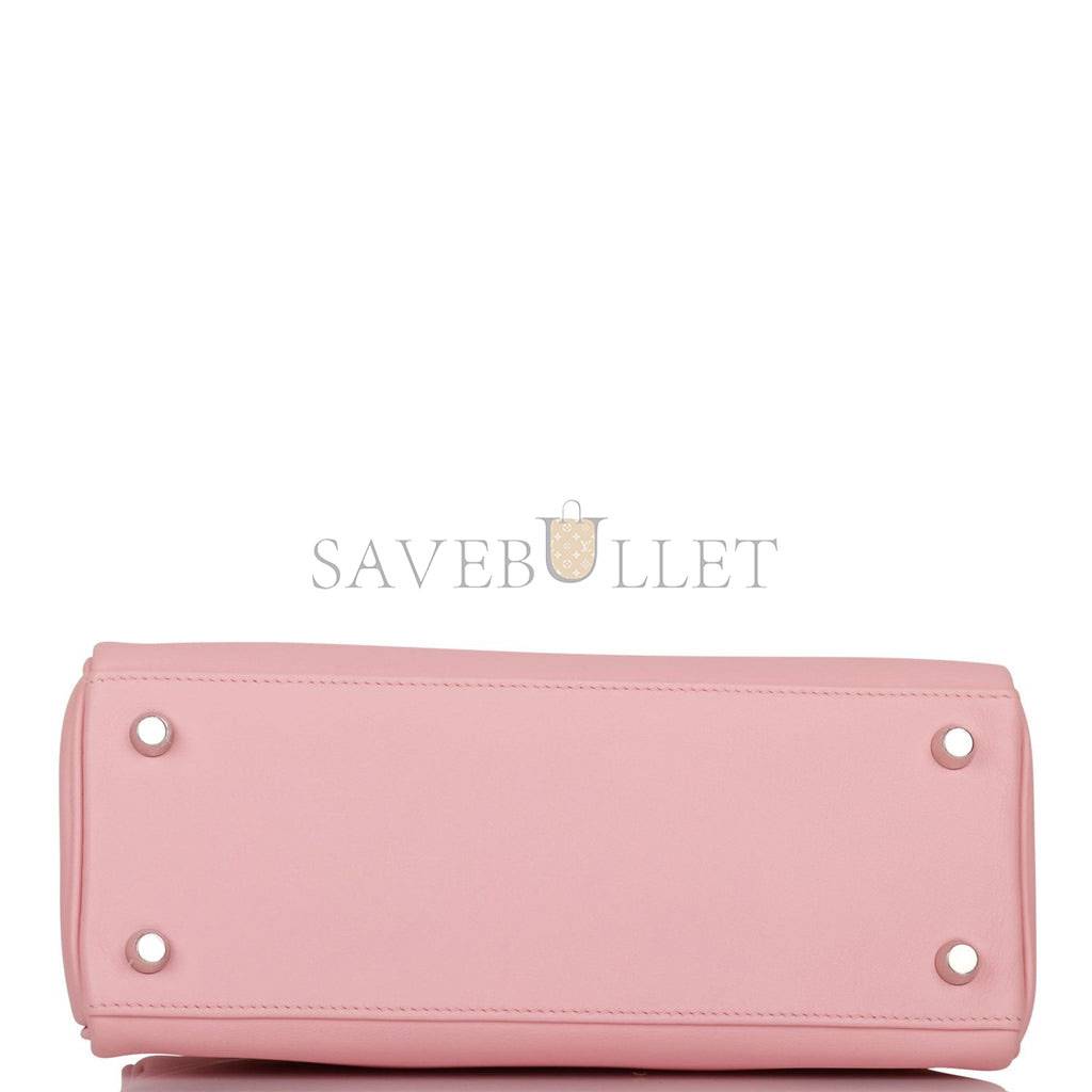 H**mes kelly retourne 25 rose sakura swift palladium hardware handmade (25*17*7cm)