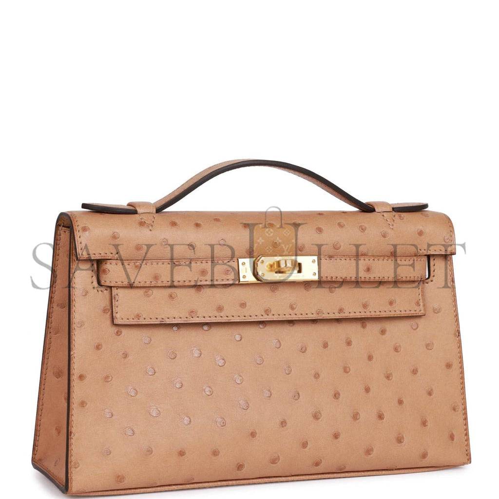 H**mes kelly pochette chai ostrich gold hardware (22*12*13cm)