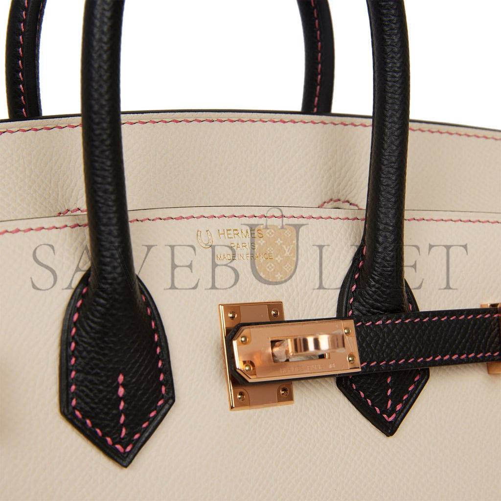 H**mes special order (hss) birkin sellier 25 nata and black epsom rose gold hardware (25cm)