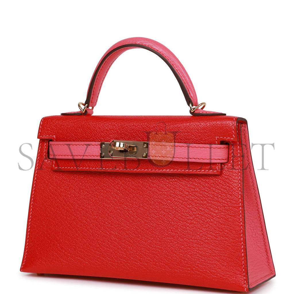 H**mes special order (hss) kelly mini sellier 20 rouge de coeur and rose lipstick chevre permabrass hardware (19*12*5.5cm)