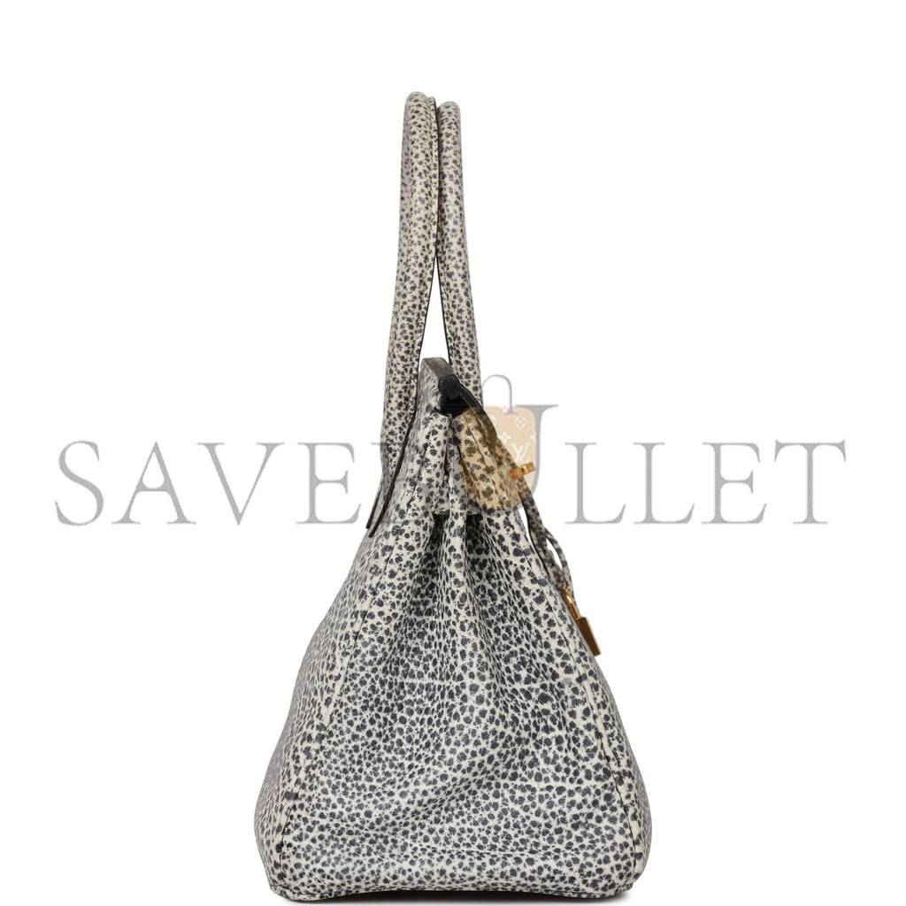 H**mes vintage H**mes birkin 30 white dalmatian buffalo gold hardware (30*22*16cm)
