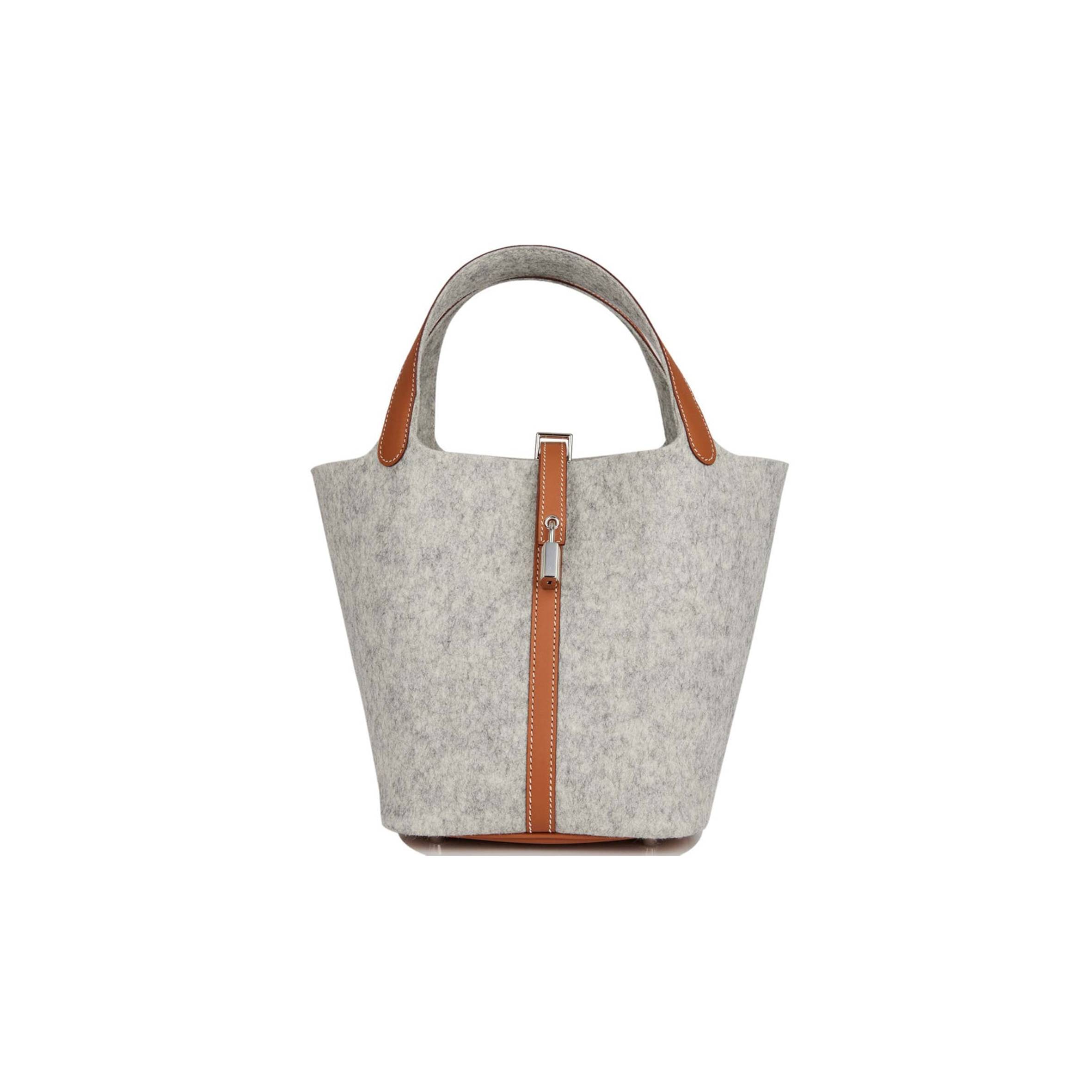 H**mes picotin lock 22 gris clair feutre and barenia palladium hardware (22*21*18cm)