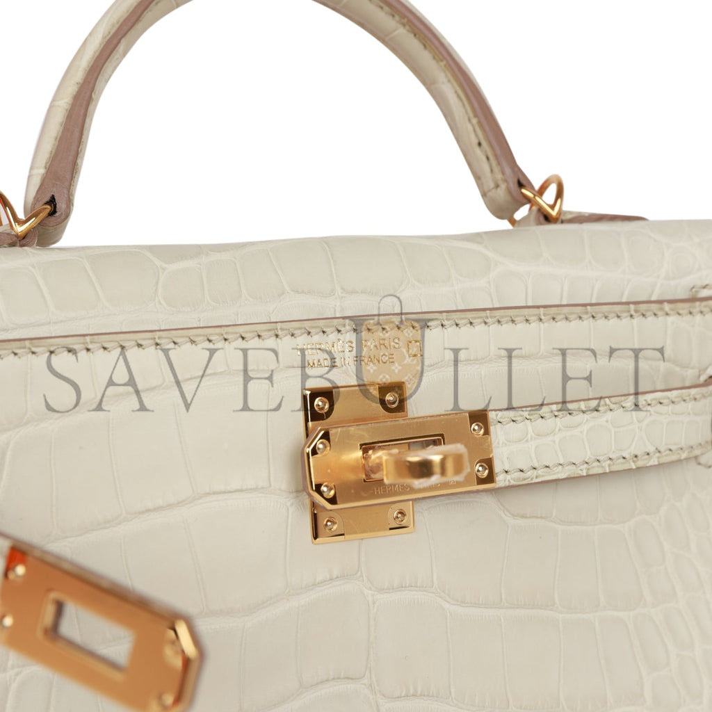H**mes mini kelly sellier 20cm beton matte alligator gold hardware (19*12*5.5cm)