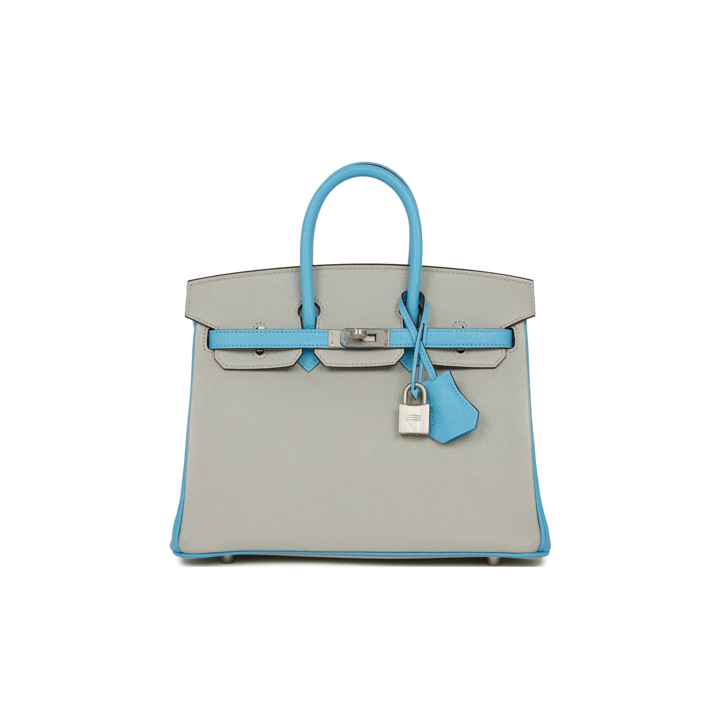 H**mes special order (hss) birkin 25 gris perle and bleu du nord chÈvre brushed palladium hardware handmade (25cm)