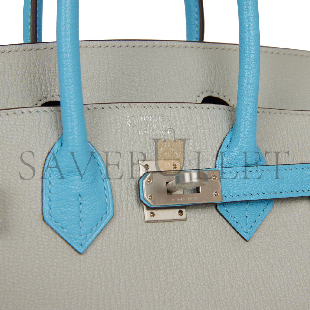 H**mes special order (hss) birkin 25 gris perle and bleu du nord chÈvre brushed palladium hardware handmade (25cm)