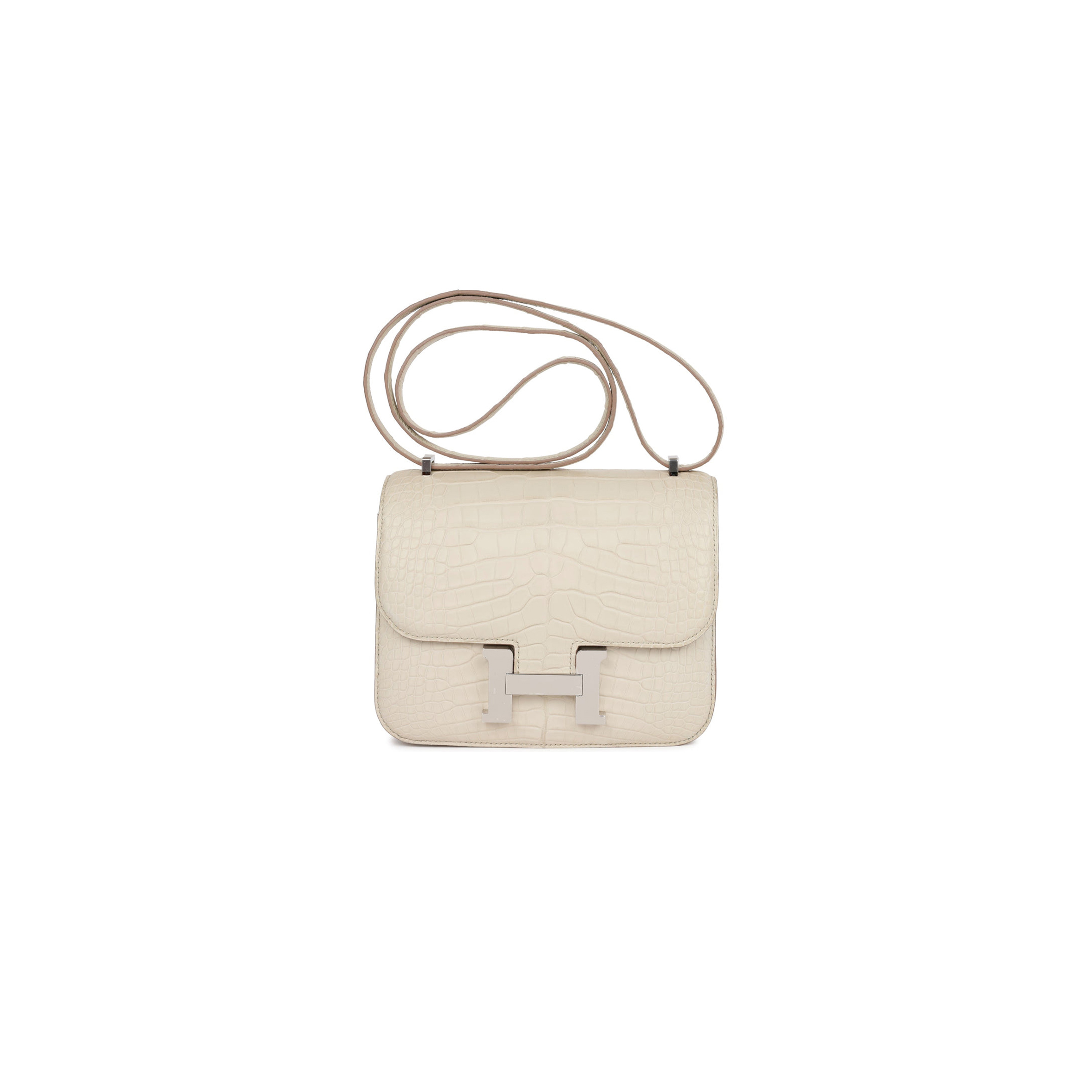 H**mes constance 18 beton matte alligator palladium hardware (18cm)