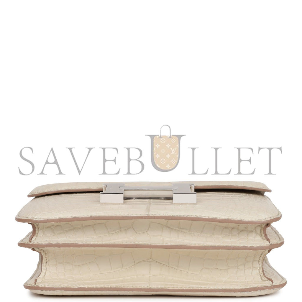 H**mes constance 18 beton matte alligator palladium hardware (18cm)