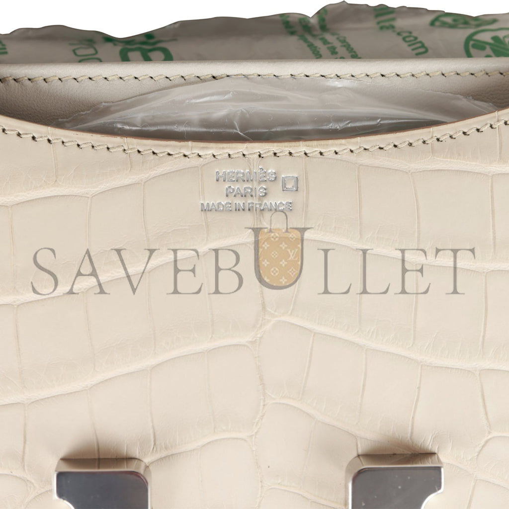 H**mes constance 18 beton matte alligator palladium hardware (18cm)