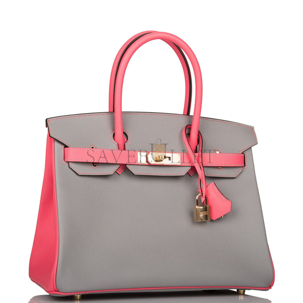 H**mes special order (hss) birkin 30 gris mouette and rose azalee epsom permabrass hardware( 30cm*22*16cm)