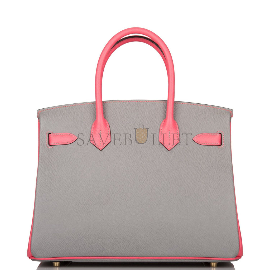 H**mes special order (hss) birkin 30 gris mouette and rose azalee epsom permabrass hardware( 30cm*22*16cm)