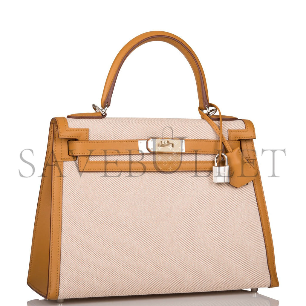 H**mes kelly sellier 28 sesame toile and swift palladium hardware (28*22*10cm)