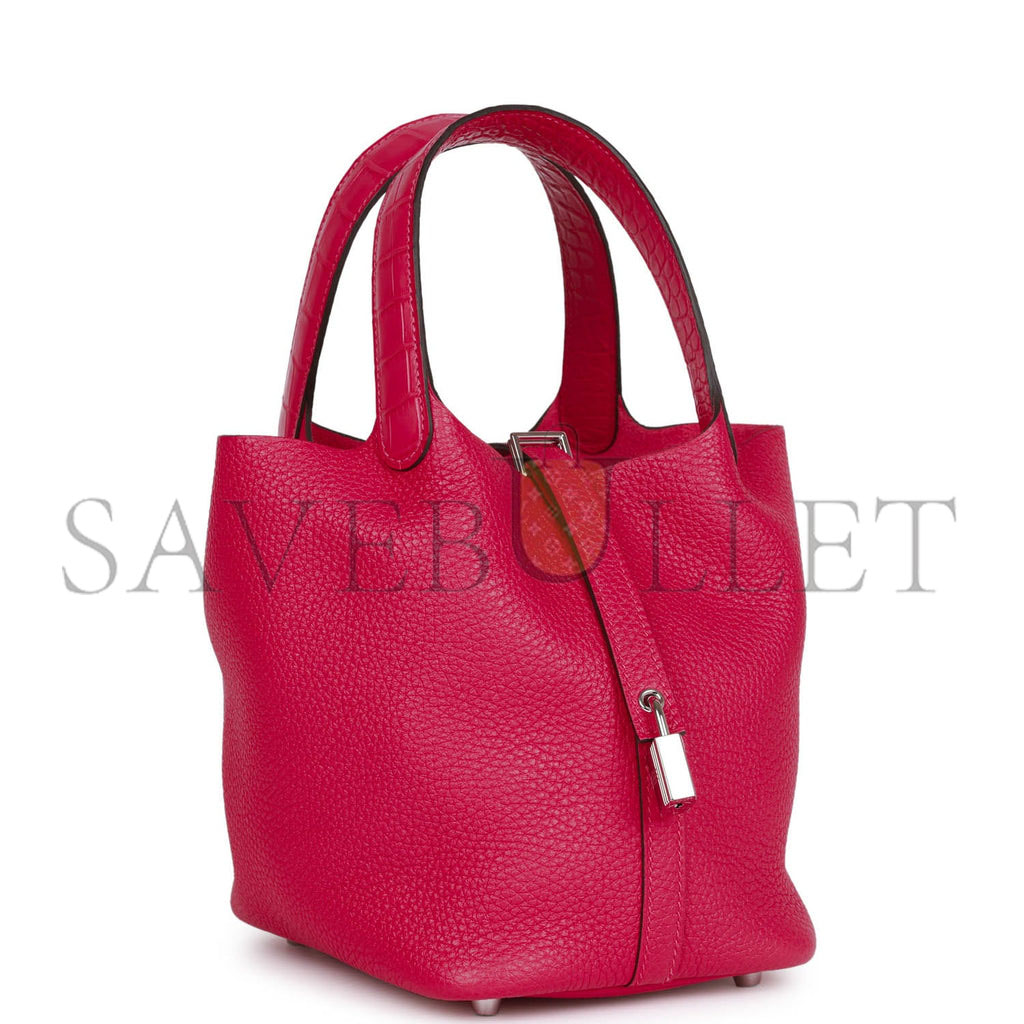 H**mes picotin lock 18 framboise clemence and matte alligator touch palladium hardware (18*13*18cm)