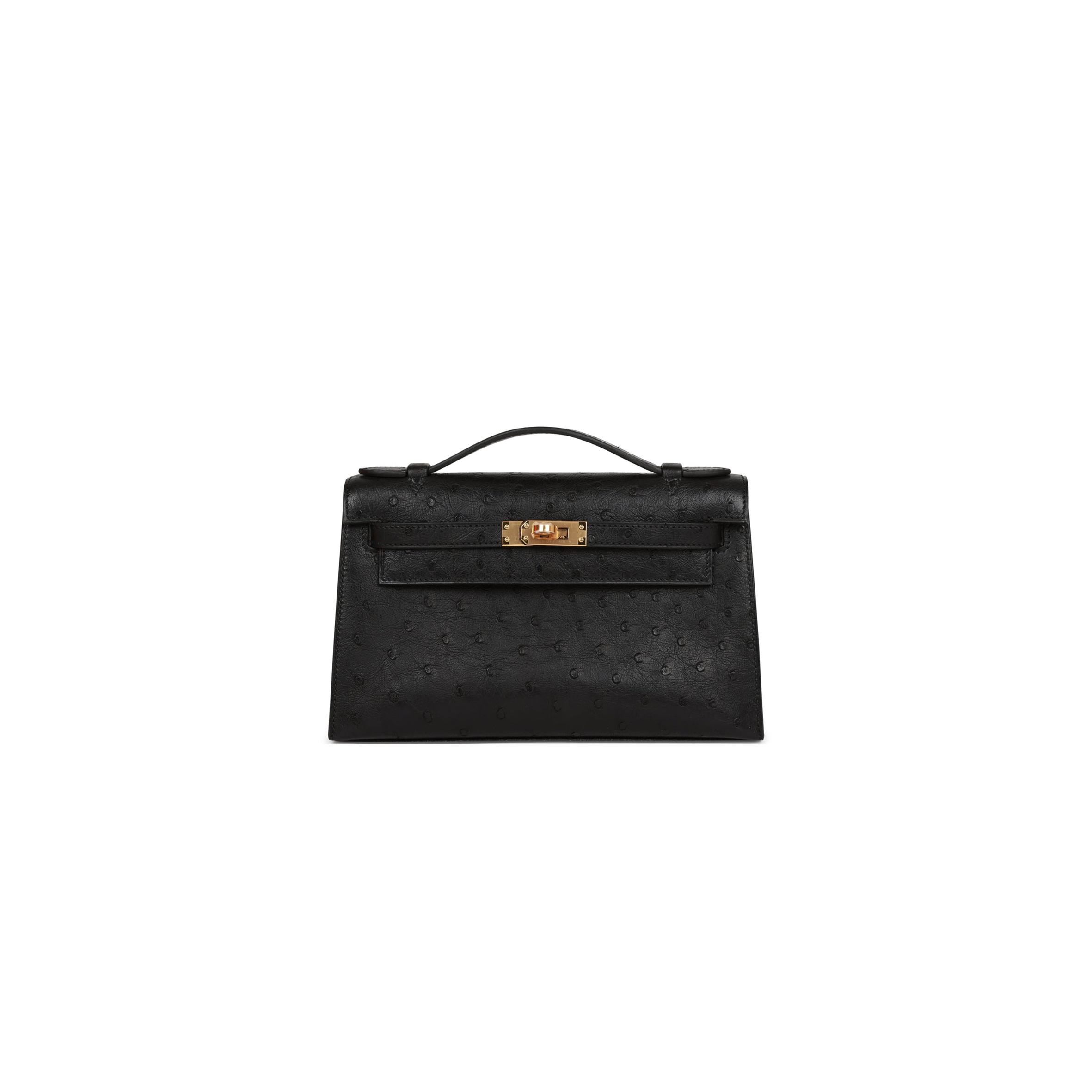 H**mes kelly pochette black ostrich gold hardware (22*12*13cm)