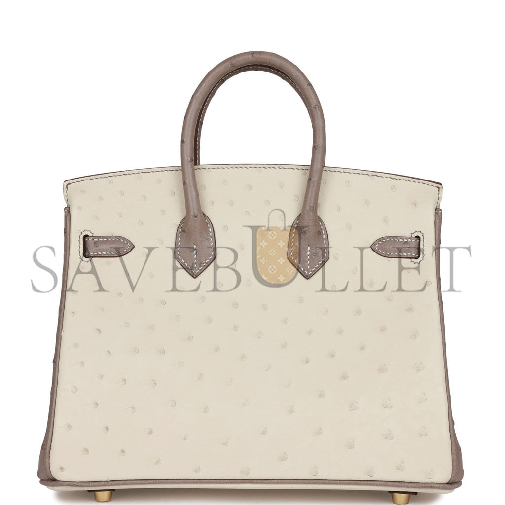 H**mes special order (hss) birkin 25 beton and gris asphalte ostrich brushed gold hardware handmade (25cm)