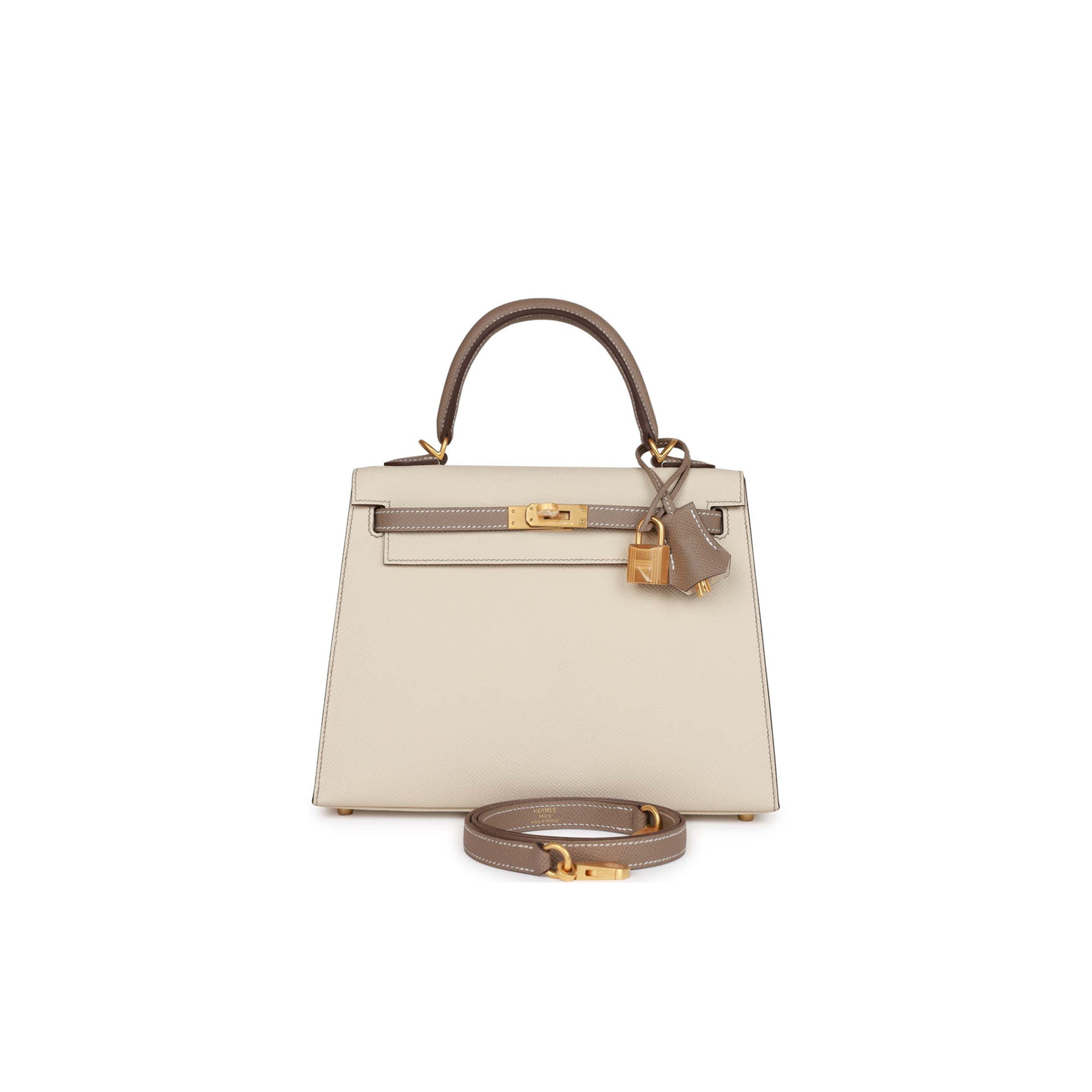 H**mes special order (hss) kelly sellier 25 craie and gris asphalte epsom brushed gold hardware handmade (25*17*7cm)