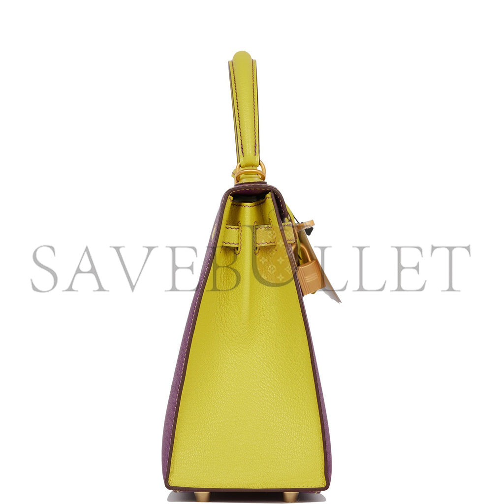 H**mes special order (hss) kelly sellier 25 anemone and lime chevre brushed gold hardware handmade (25*17*7)