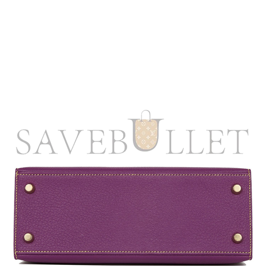 H**mes special order (hss) kelly sellier 25 anemone and lime chevre brushed gold hardware handmade (25*17*7)