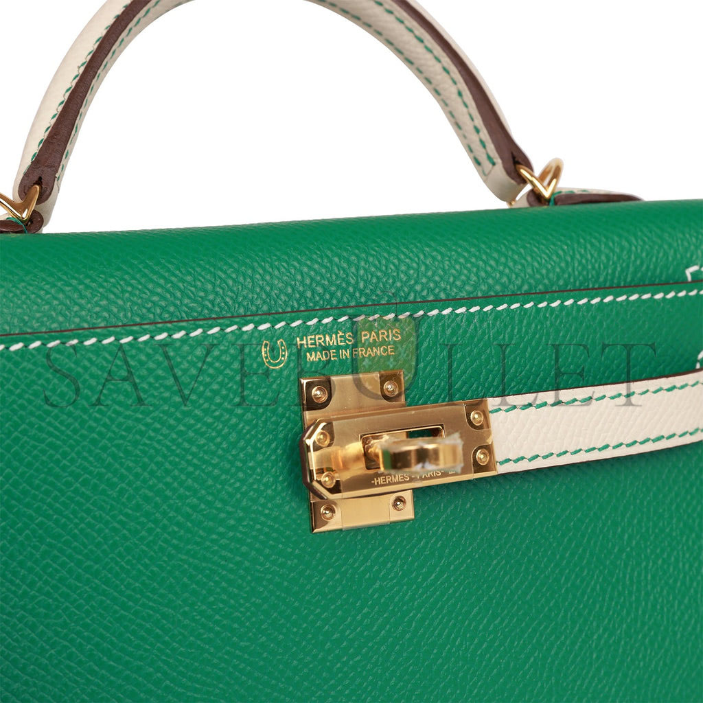 H**mes special order (hss) kelly mini sellier 20 vert jade and craie epsom gold hardware (19*12*5.5cm)