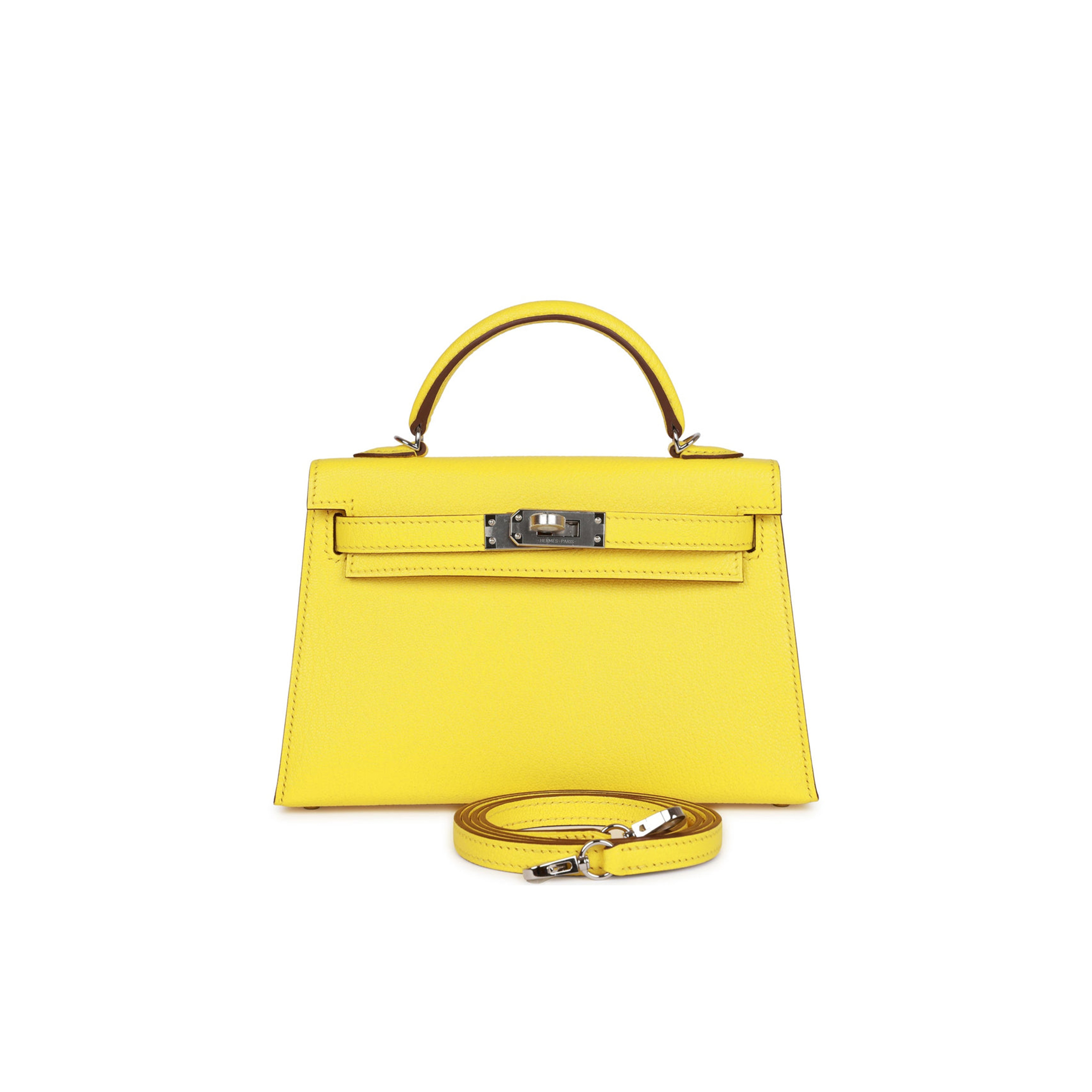 H**mes mini kelly sellier 20 jaune citron chÈvre palladium hardware (19*12*5.5cm)