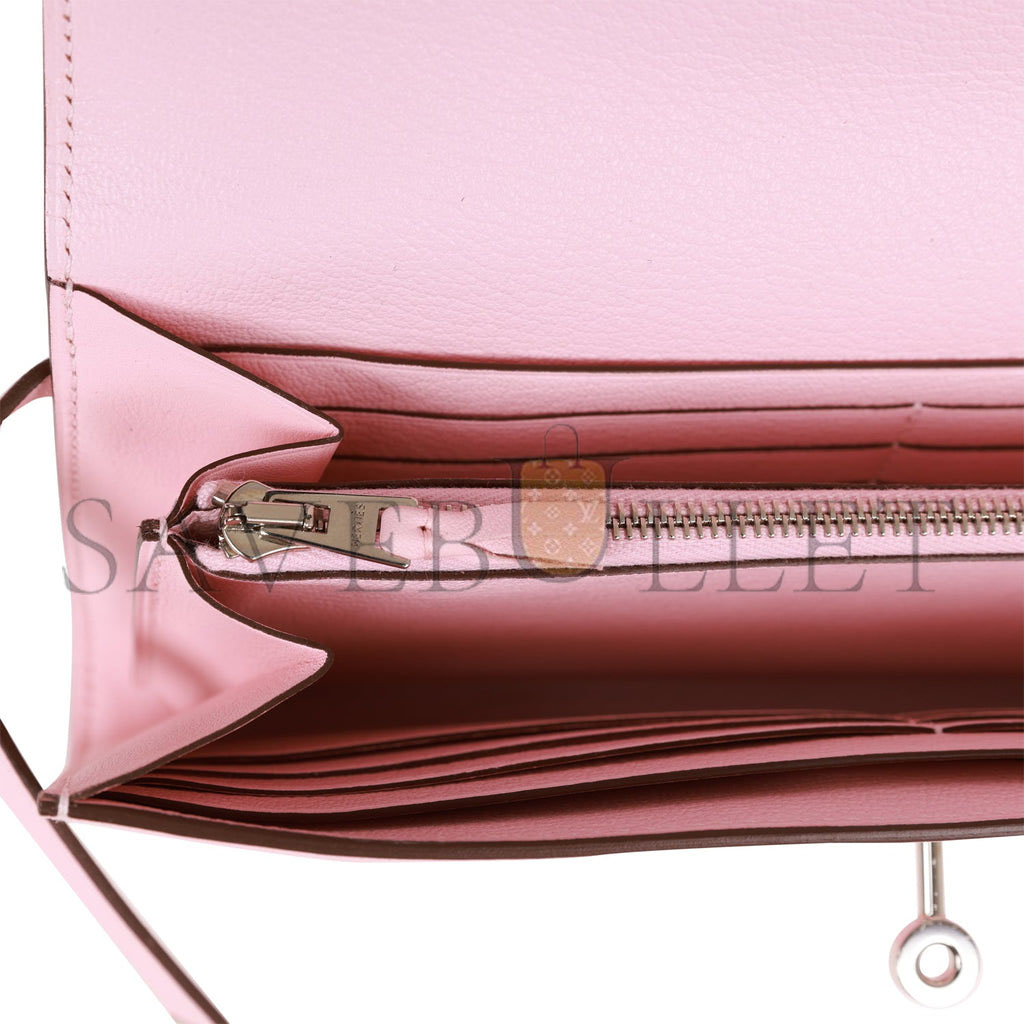 H**mes ghillies kelly wallet rose sakura swift palladium hardware (20cm)