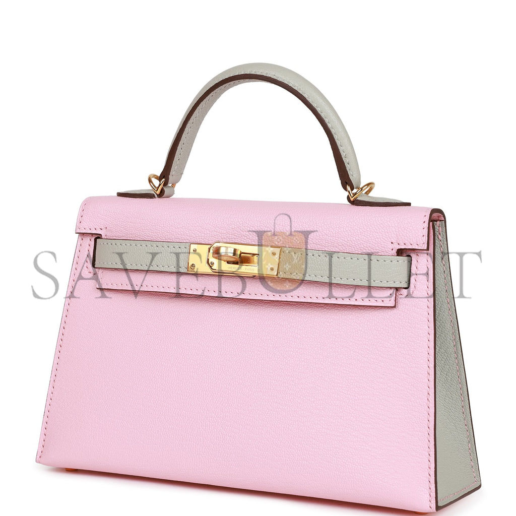 H**mes special order (hss) kelly sellier 20 rose sakura and gris perle chevre gold hardware (19*12*5.5cm)