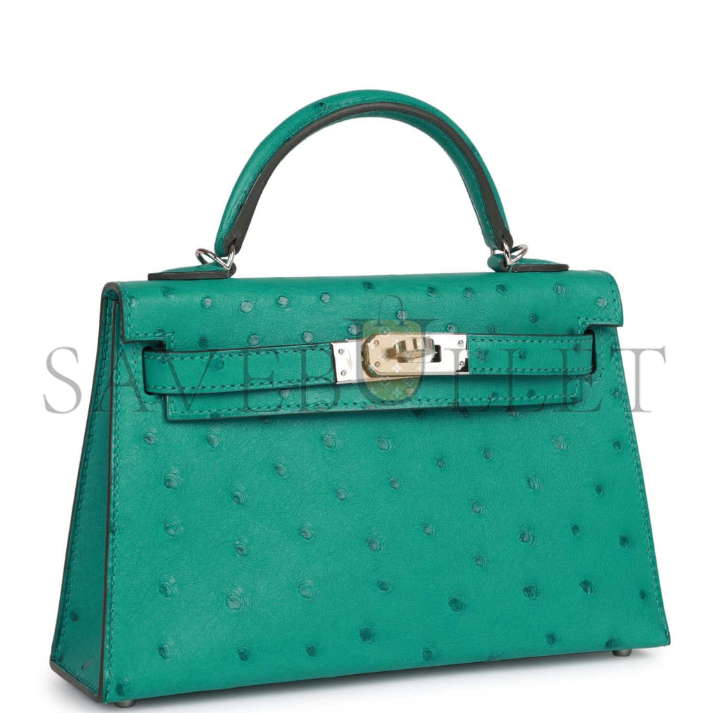 H**mes mini kelly sellier 20 vert verone ostrich palladium hardware(19*12*5.5cm)