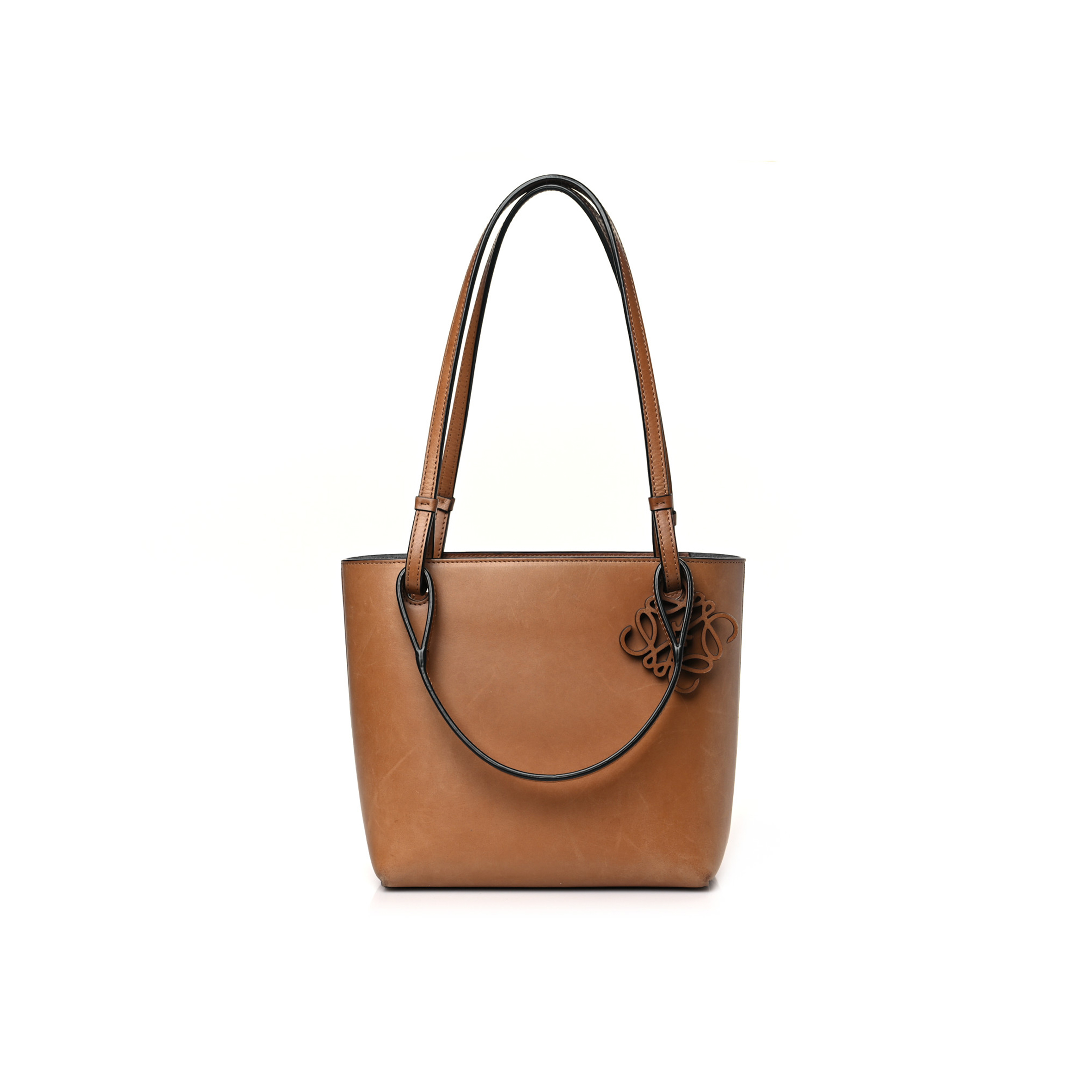 l*ew* calfskin double handle square tote camel capri blue (22*21*10cm)