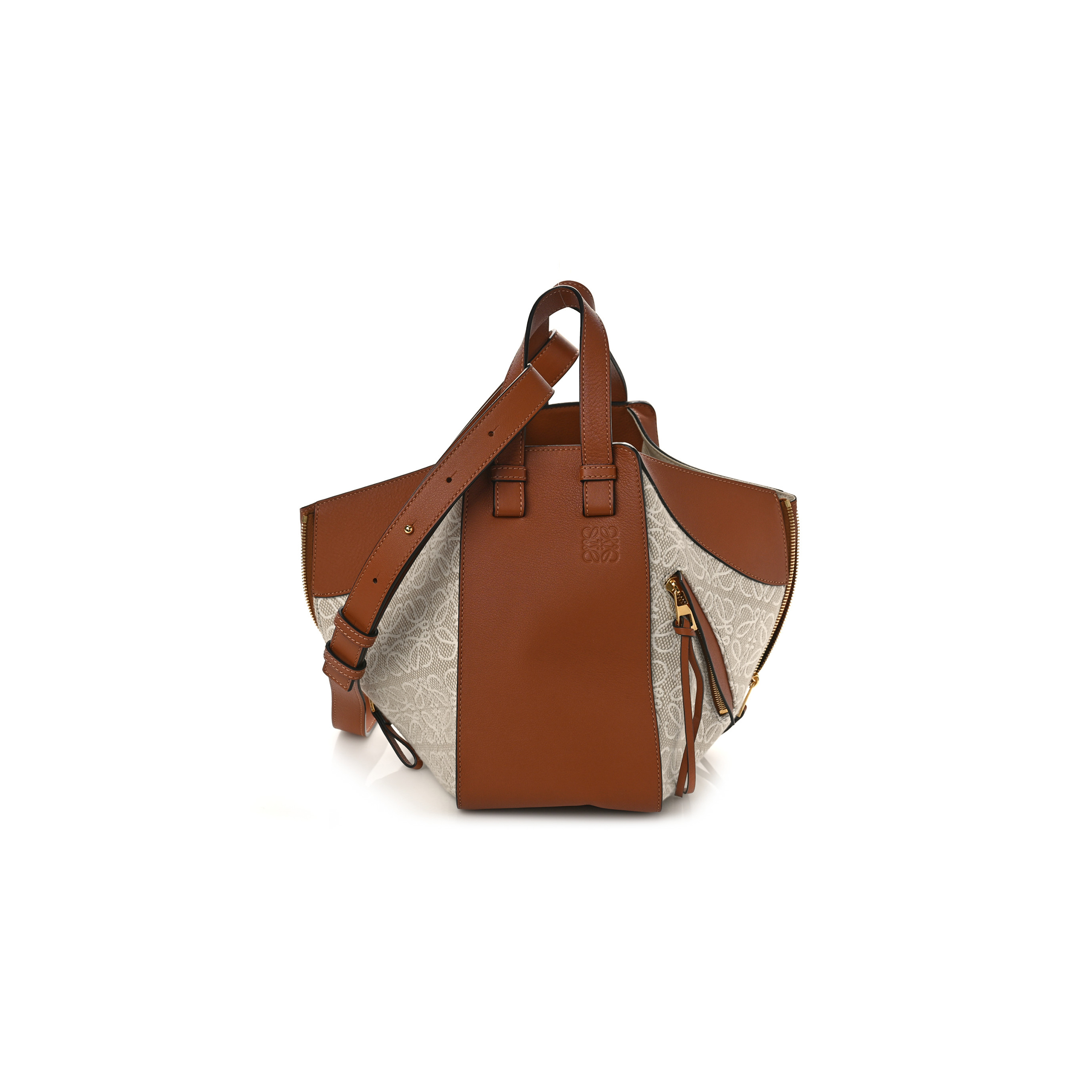 l*ew* calfskin canvas anagram small hammock shoulder bag ecru tan (30*25*13.5cm)