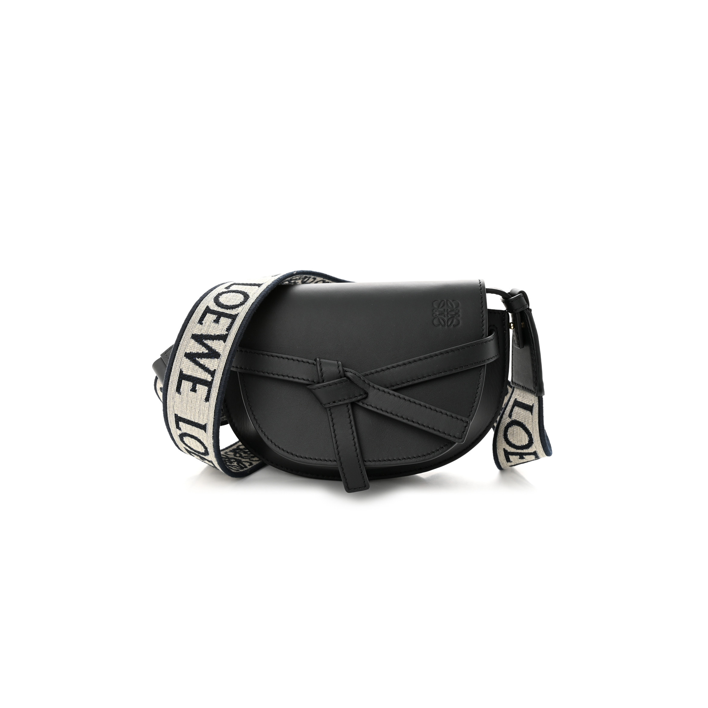 l*ew* calfskin jacquard mini gate dual bag black (23*13*9cm)