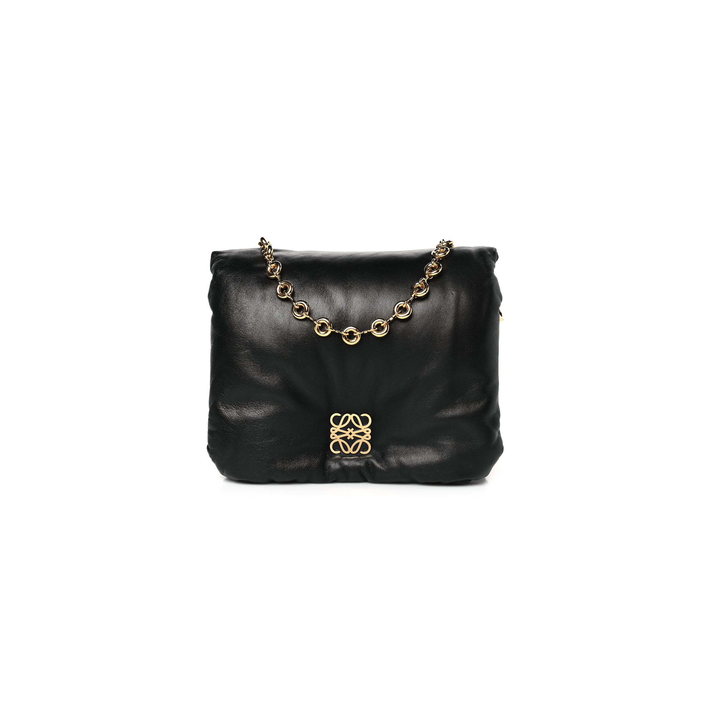 l*ew* lambskin small goya puffer bag black (23*17*10cm)