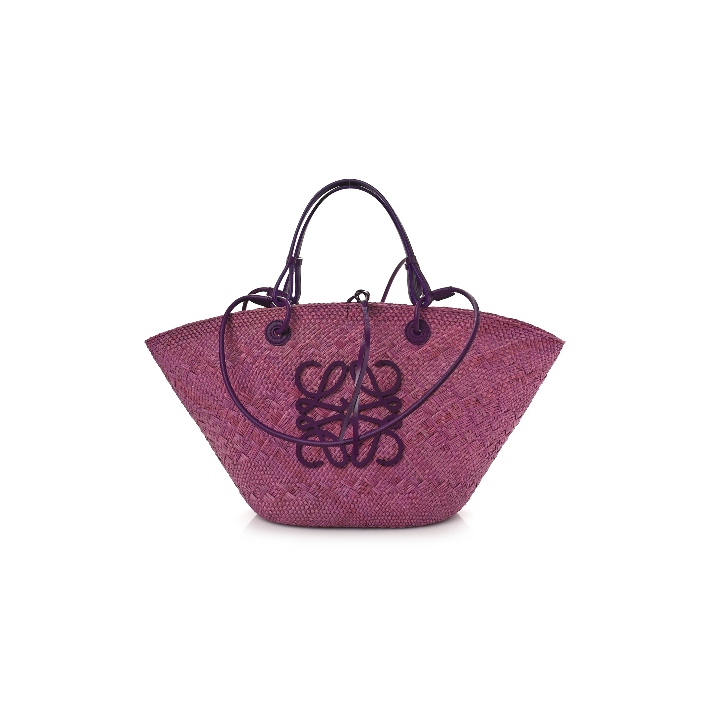 l*ew* calfskin raffia paulas ibiza small anagram basket tote bag purple (19*18*12cm)