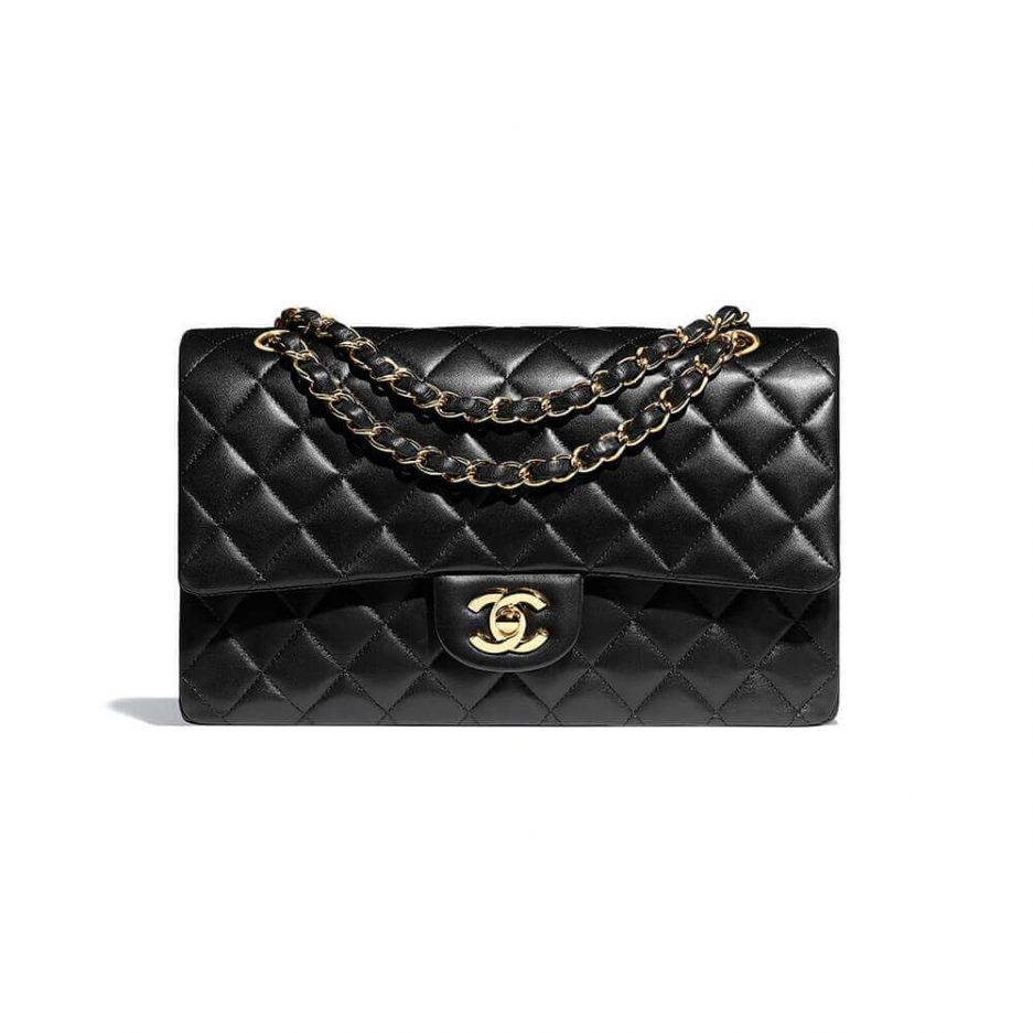 Ch*el classic flap medium black lambskin leather gold hardware (25.5*15.5*6.5cm)