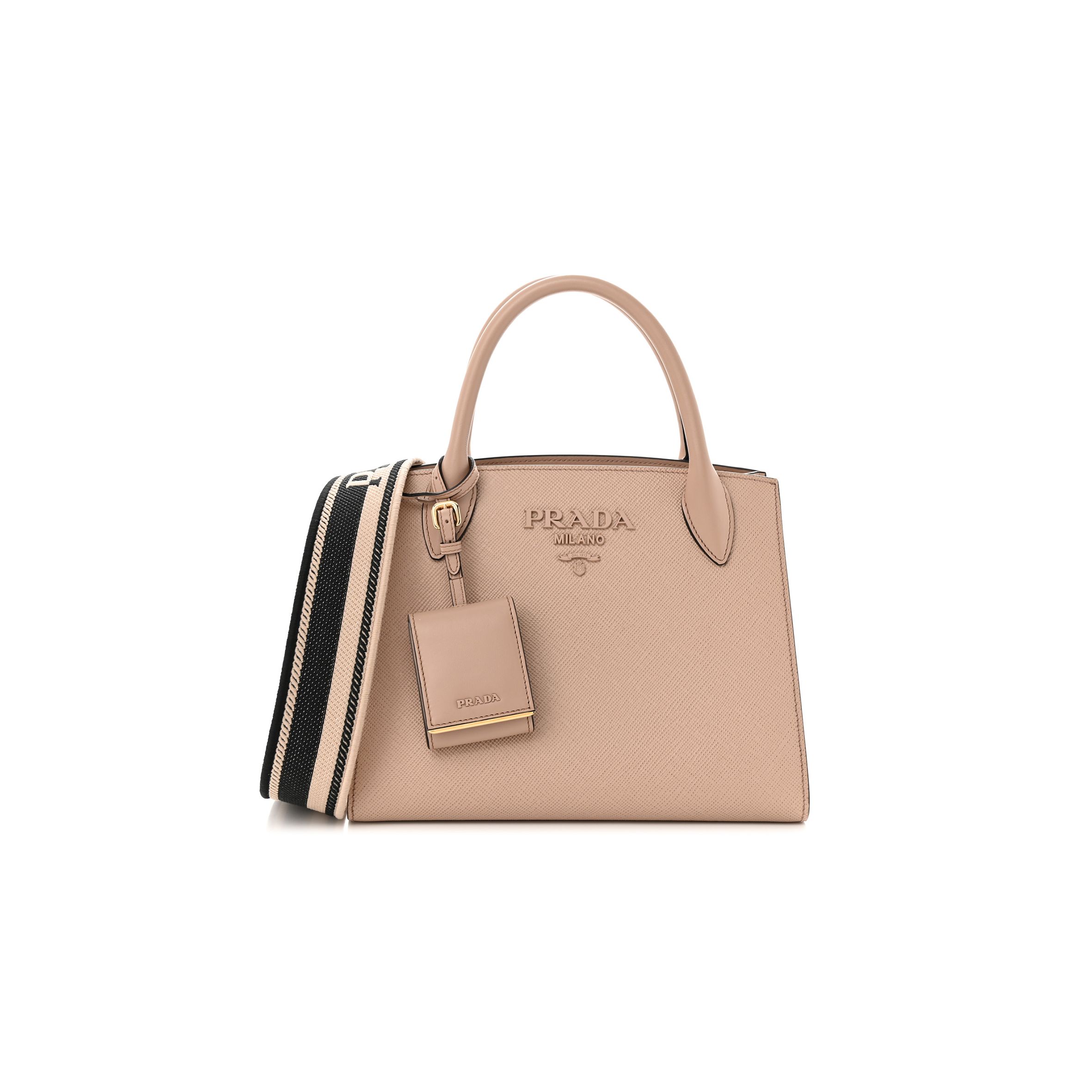 pra*a saffiano cuir small monoCh*0me top handle tote cipria (25*20*13cm)