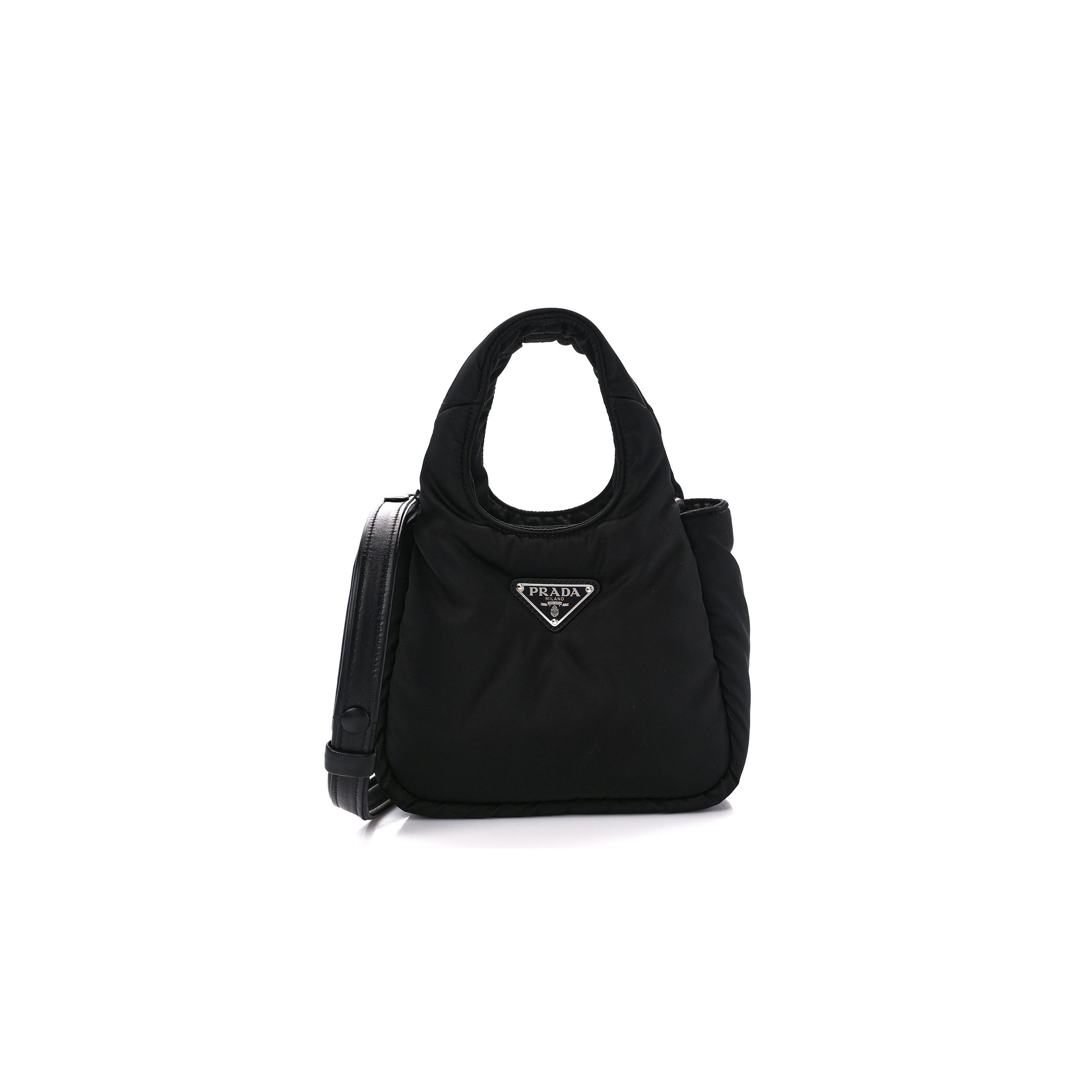 Pra*a tessuto soft padded re-nylon striped mini bag black (23*13*6cm)