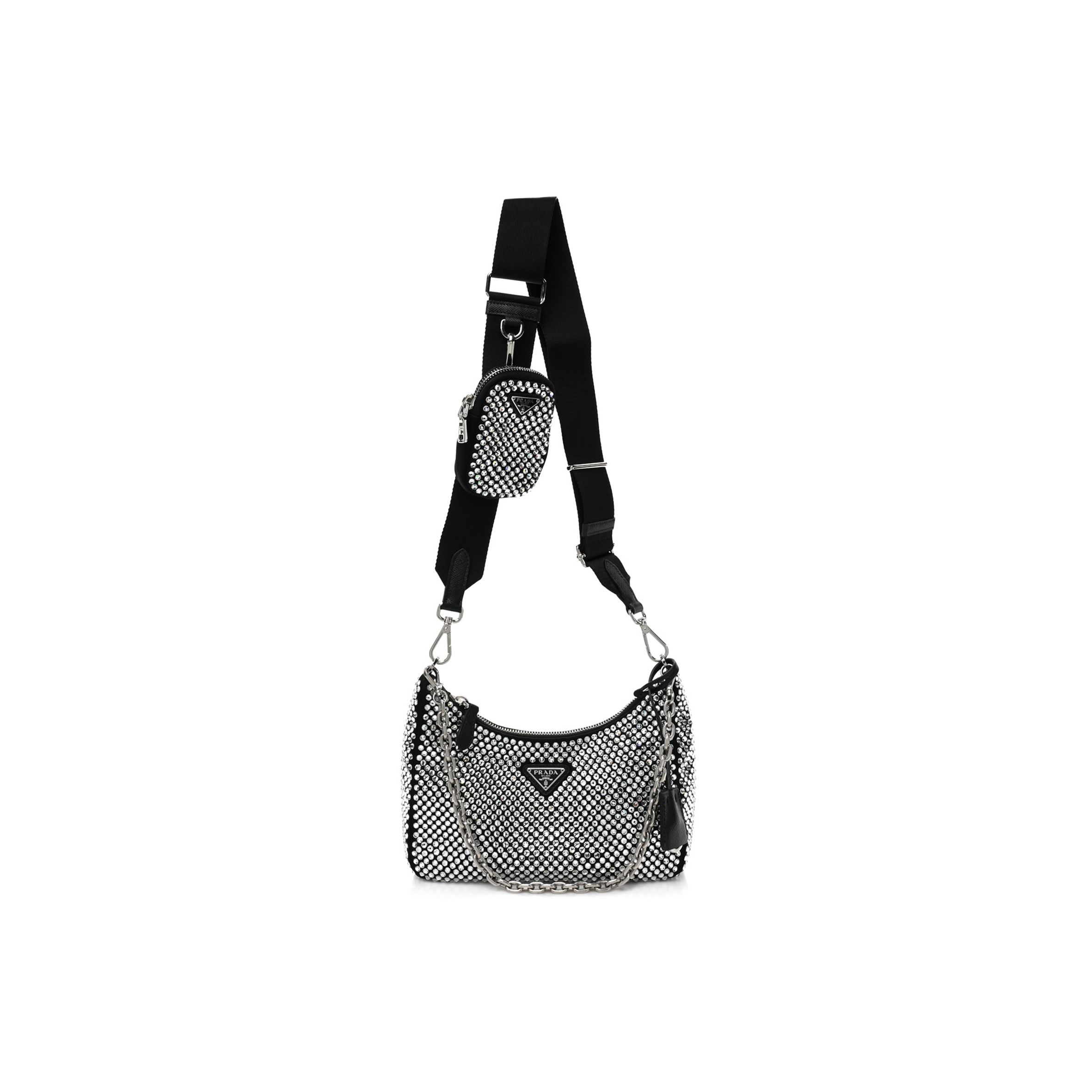 Pra*a satin crystal re-edition 2005 shoulder bag cristal (22*17*6cm)