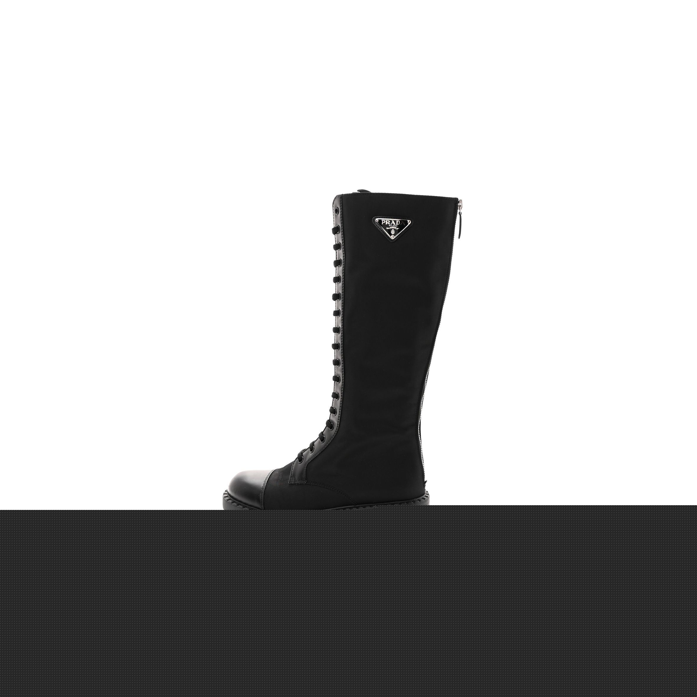 Pra*a re-nylon spazzolato rois metal triangle logo tall 50mm combat boots 38.5 black